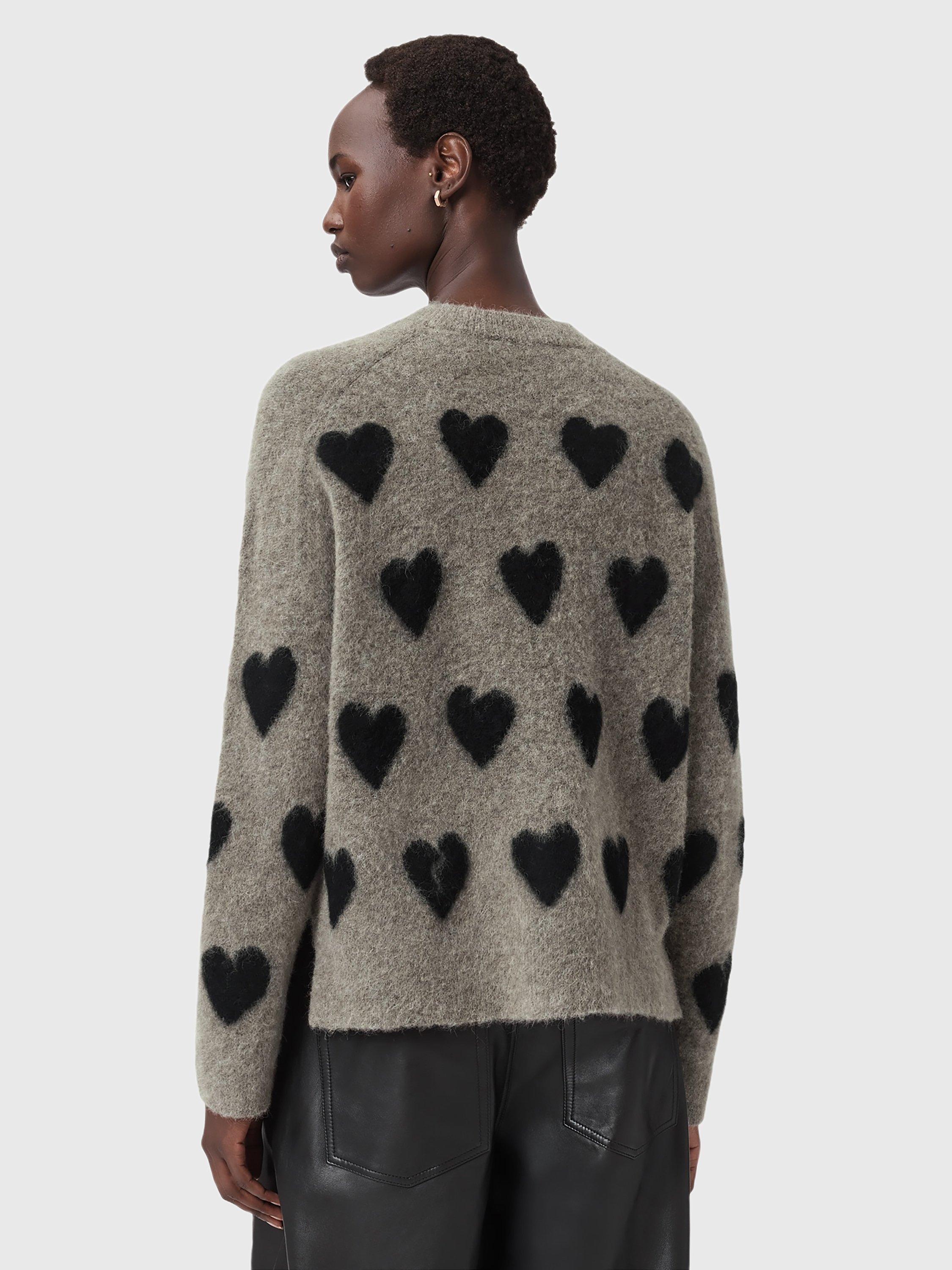 Product image 2 of 7, which shows AllSaints Amora Wool Blend Crew Neck Jumper, Walnut Brown/Black, L