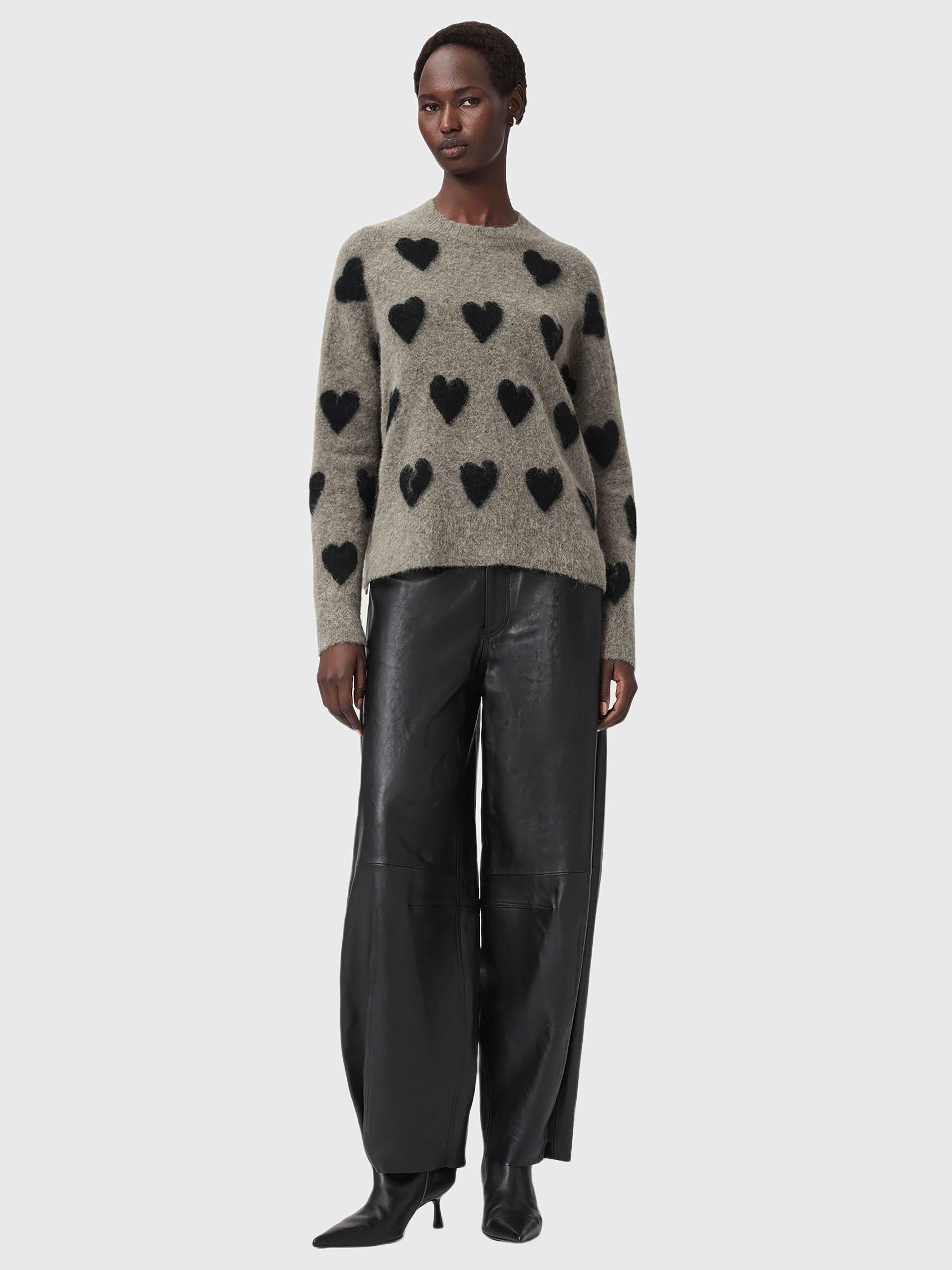 Product image 3 of 7, which shows AllSaints Amora Wool Blend Crew Neck Jumper, Walnut Brown/Black, L