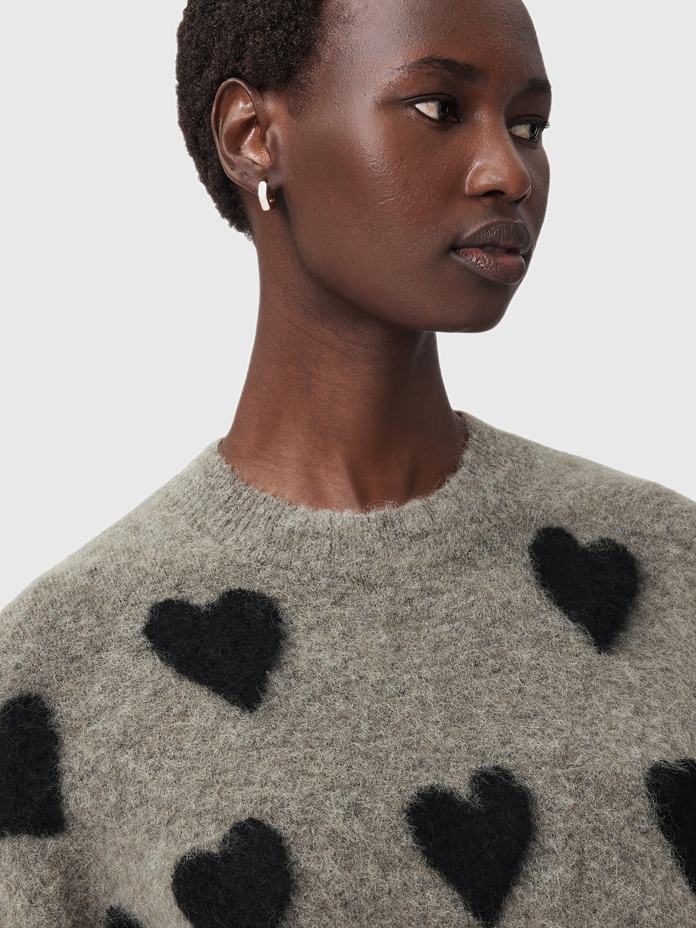 Product image 6 of 7, which shows AllSaints Amora Wool Blend Crew Neck Jumper, Walnut Brown/Black, L