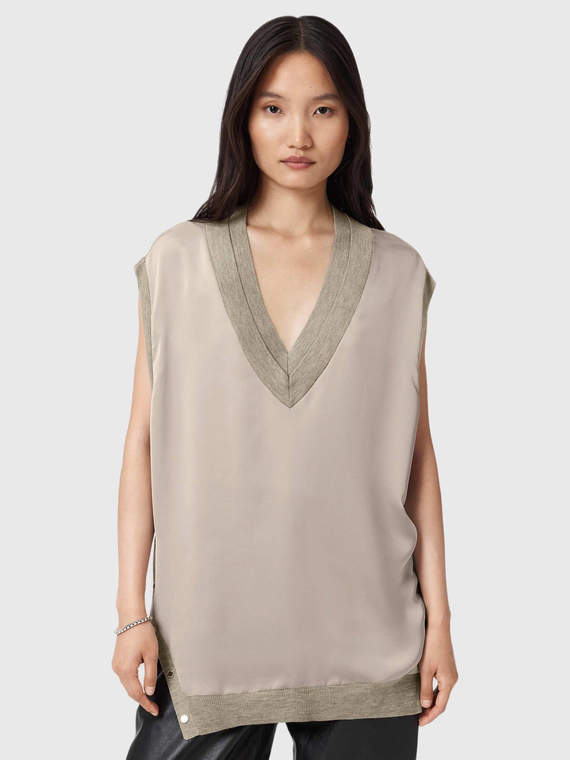 Product image 1 of 6, which shows AllSaints Bern Stud Detail Tank Top, Natural/Multi, XS