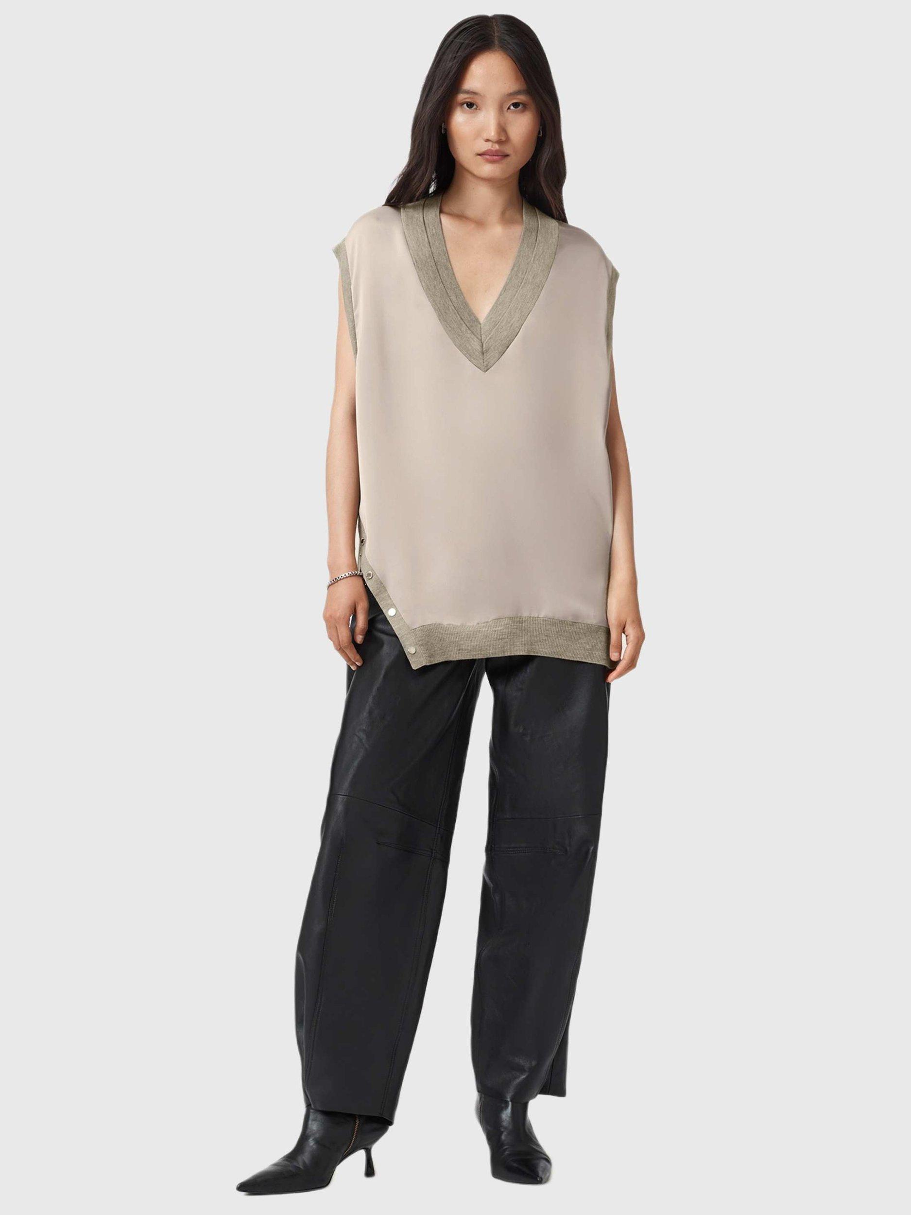 Product image 3 of 6, which shows AllSaints Bern Stud Detail Tank Top, Natural/Multi, XS