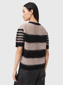 AllSaints Clem Stripe Short Sleeve Mohair Wool Blend Jumper - view 2, Black/Beige