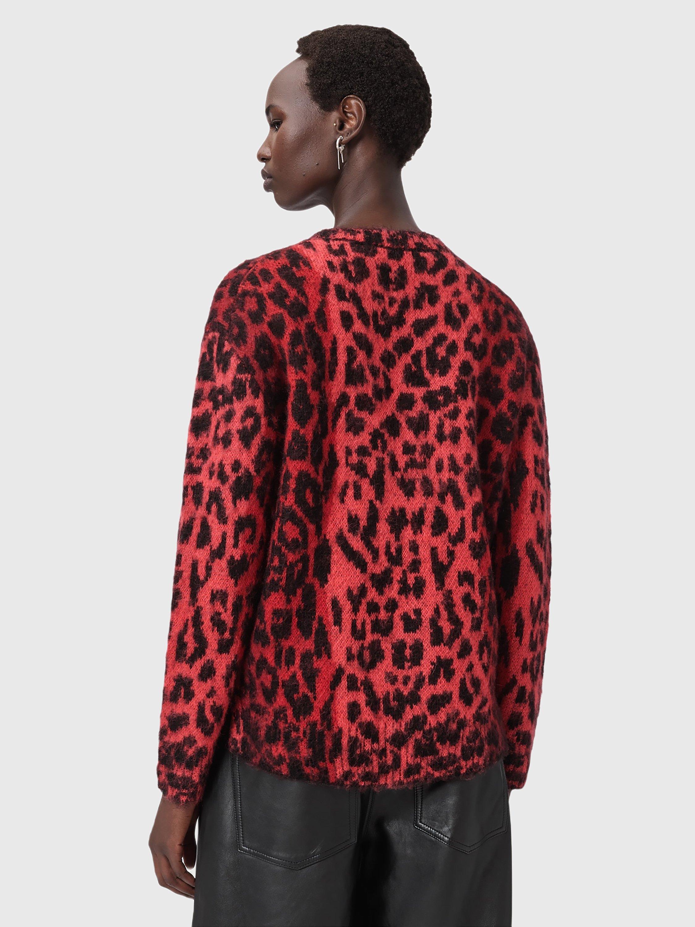 Product image 2 of 7, which shows AllSaints Lex Crew Neck Long Sleeve Jumper, Crimson Red/Black, S