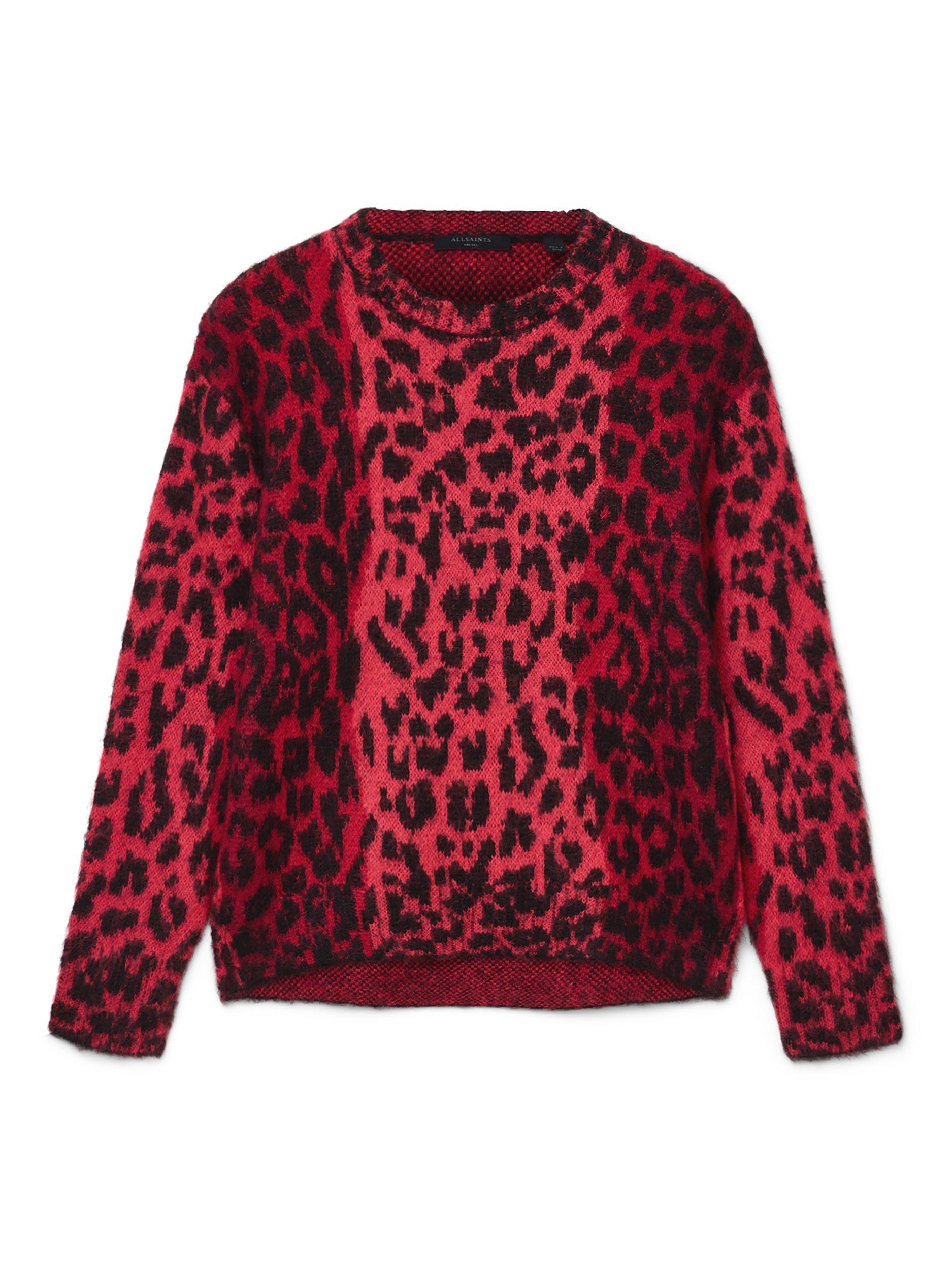 Product image 4 of 7, which shows AllSaints Lex Crew Neck Long Sleeve Jumper, Crimson Red/Black, S