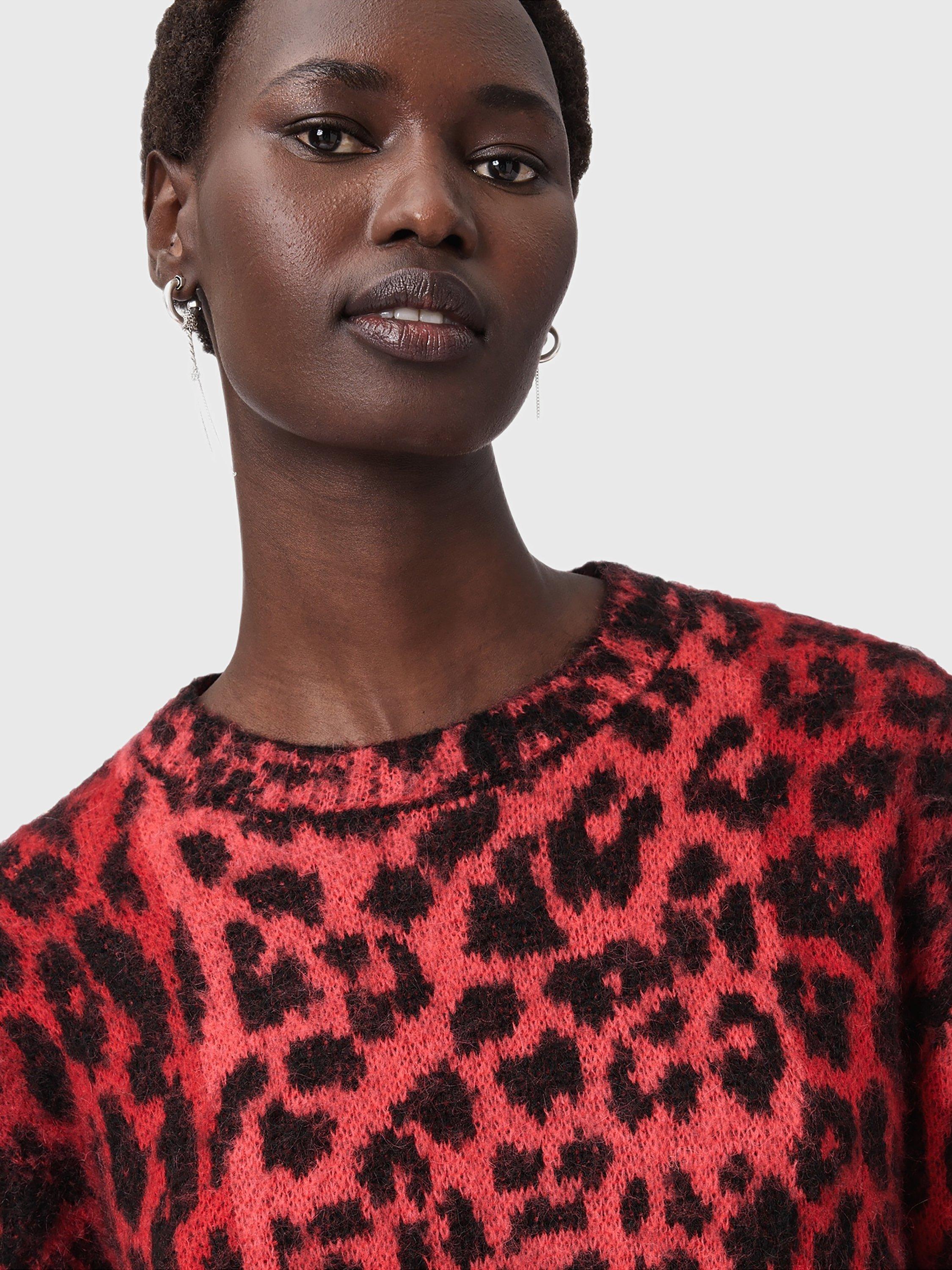 Product image 7 of 7, which shows AllSaints Lex Crew Neck Long Sleeve Jumper, Crimson Red/Black, S