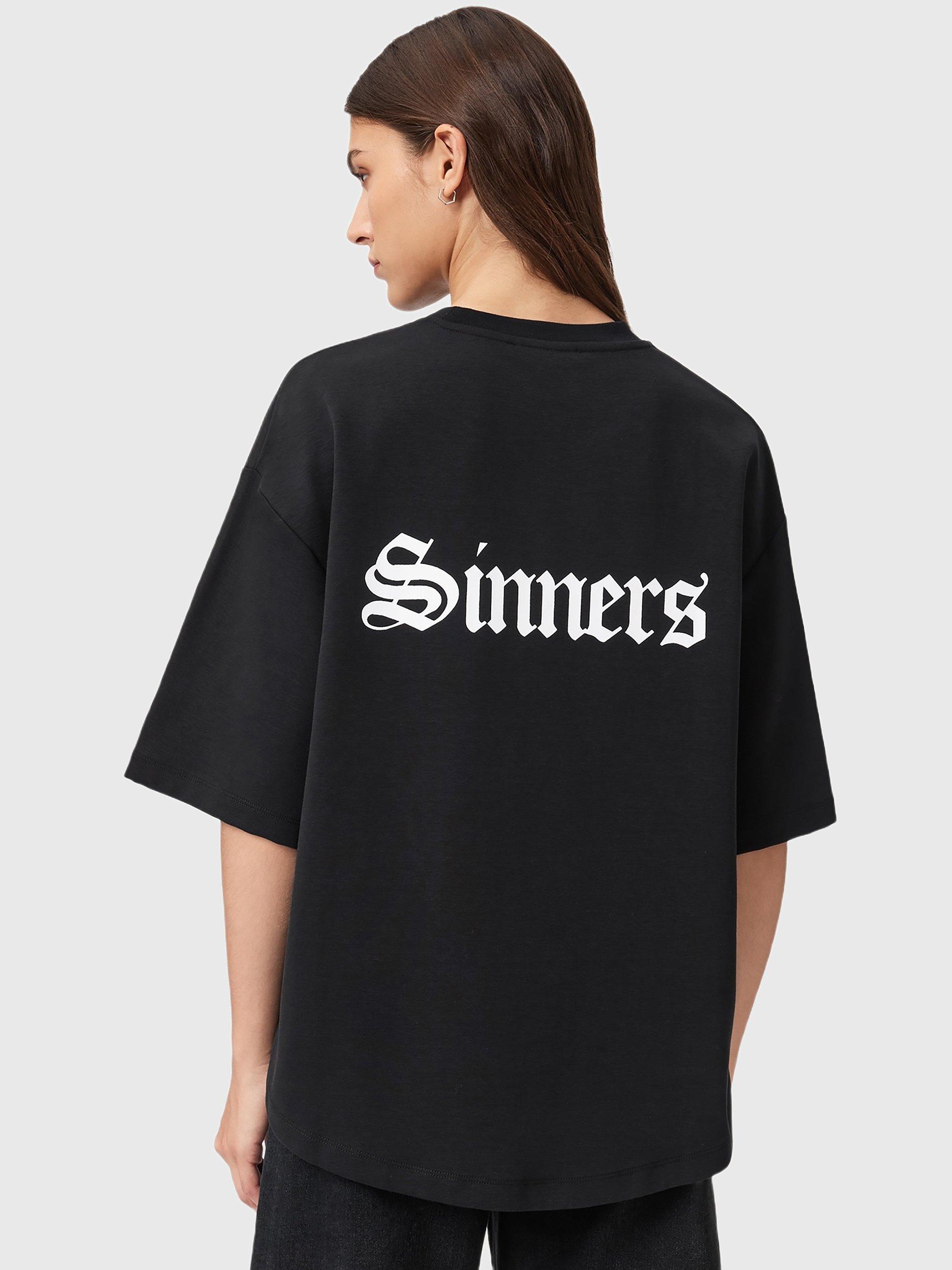 Product image 2 of 6, which shows AllSaints Saint Amelie Cotton T-Shirt, Black, L