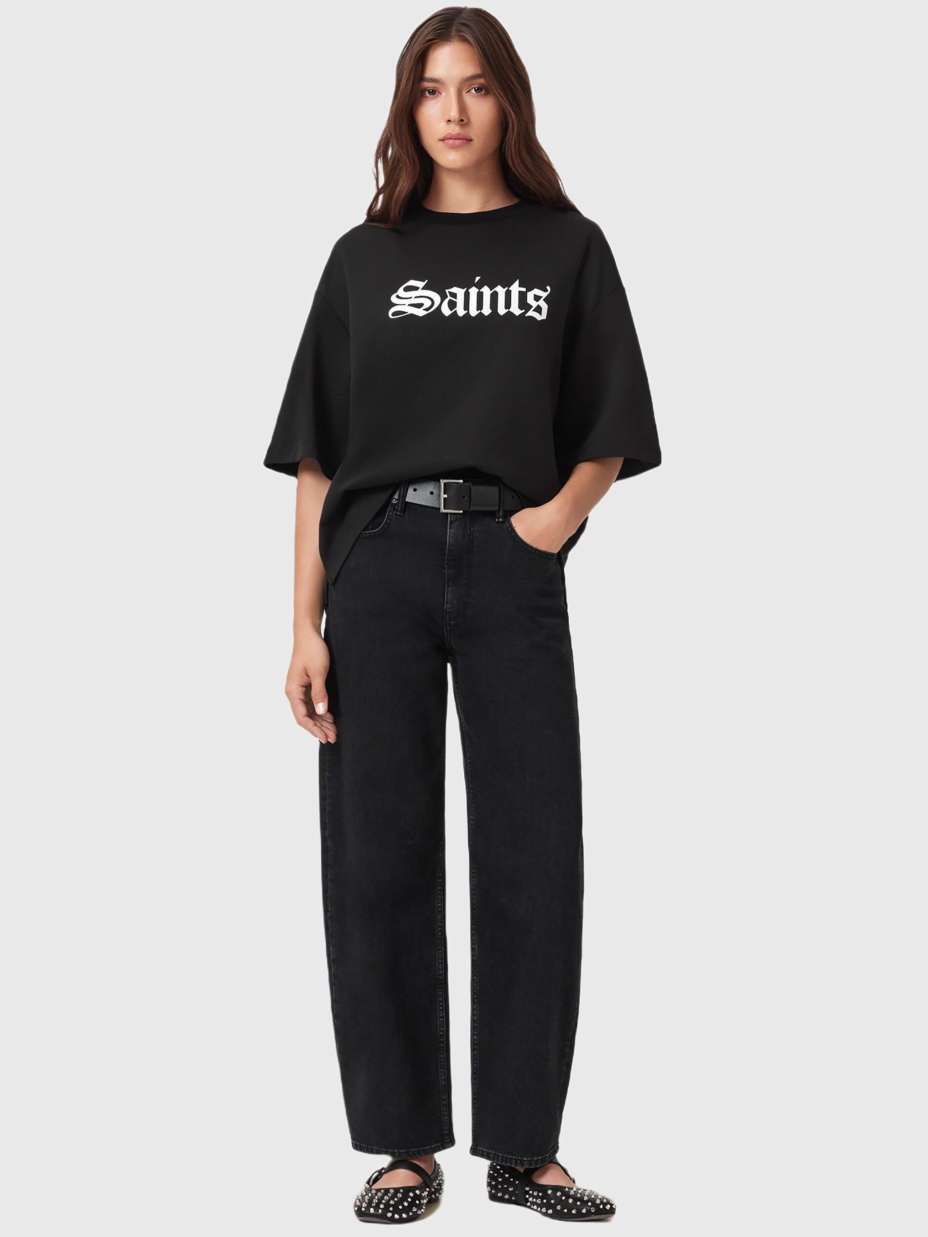 Product image 3 of 6, which shows AllSaints Saint Amelie Cotton T-Shirt, Black, L