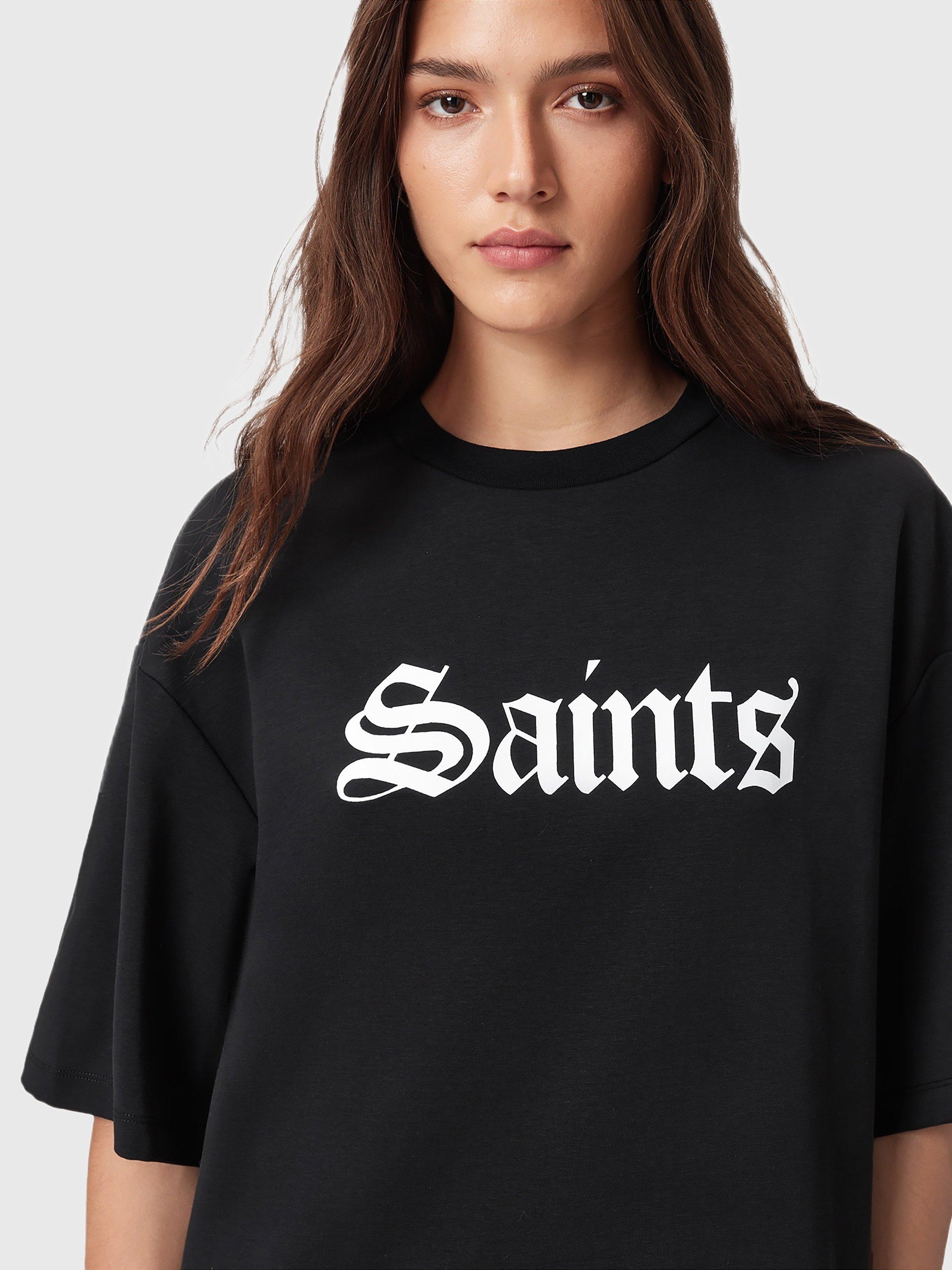 Product image 5 of 6, which shows AllSaints Saint Amelie Cotton T-Shirt, Black, L
