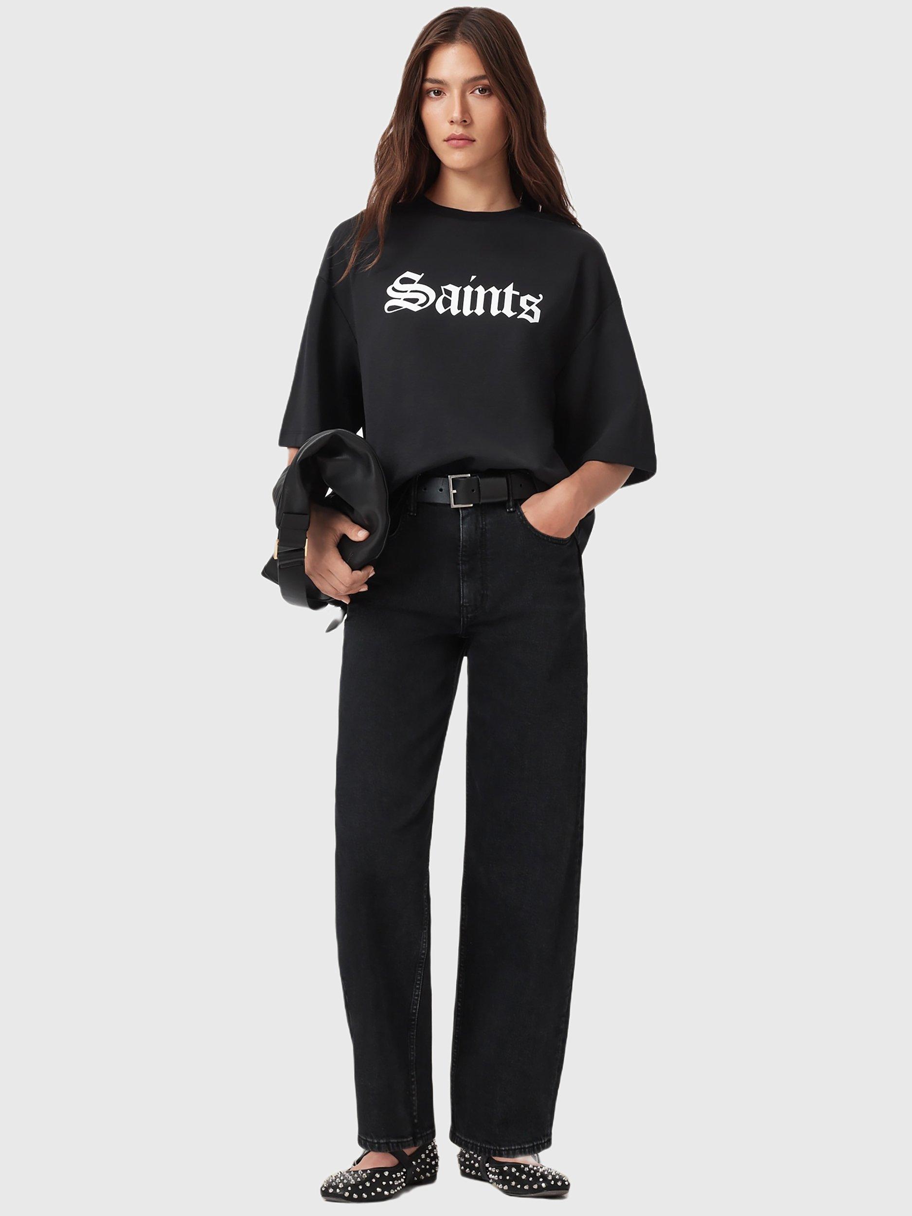Product image 6 of 6, which shows AllSaints Saint Amelie Cotton T-Shirt, Black, L