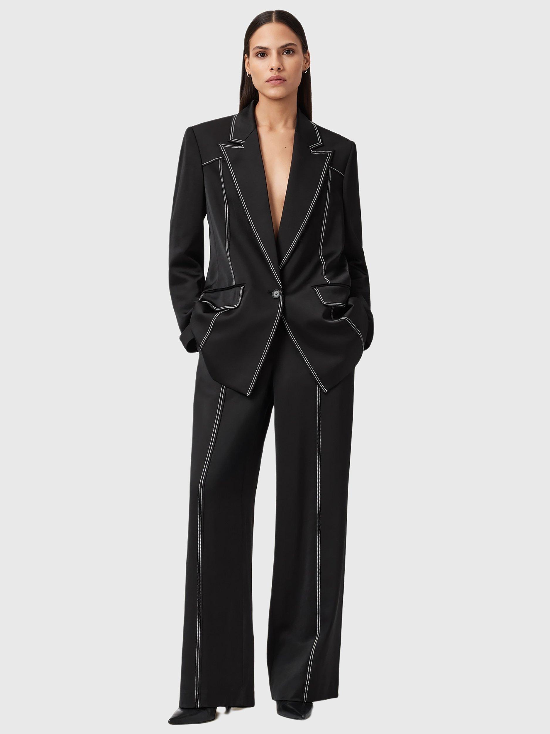 Product image 3 of 8, which shows AllSaints Theah Contrast Stitch Trousers, Black, 10