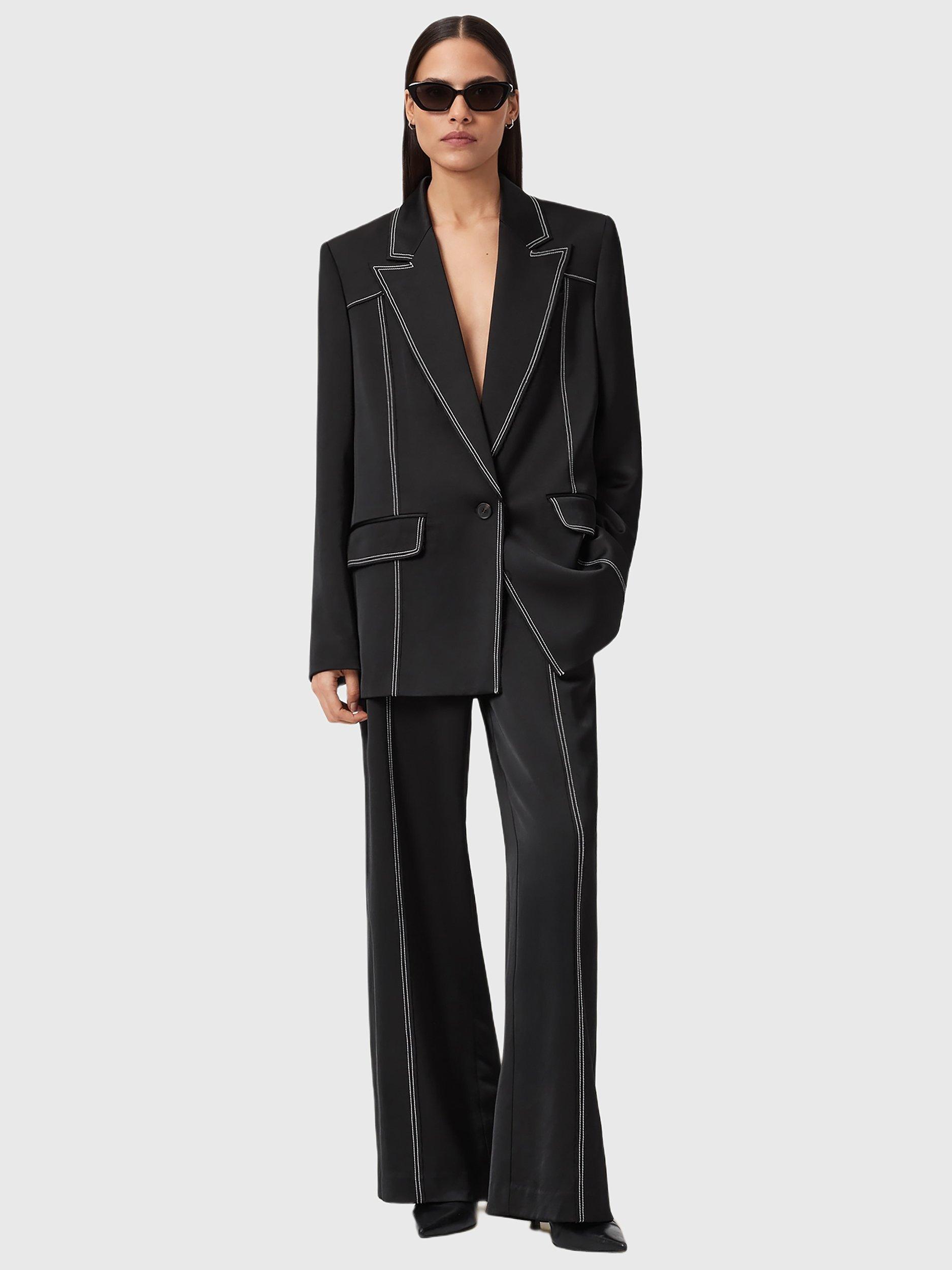 Product image 6 of 8, which shows AllSaints Theah Contrast Stitch Trousers, Black, 10