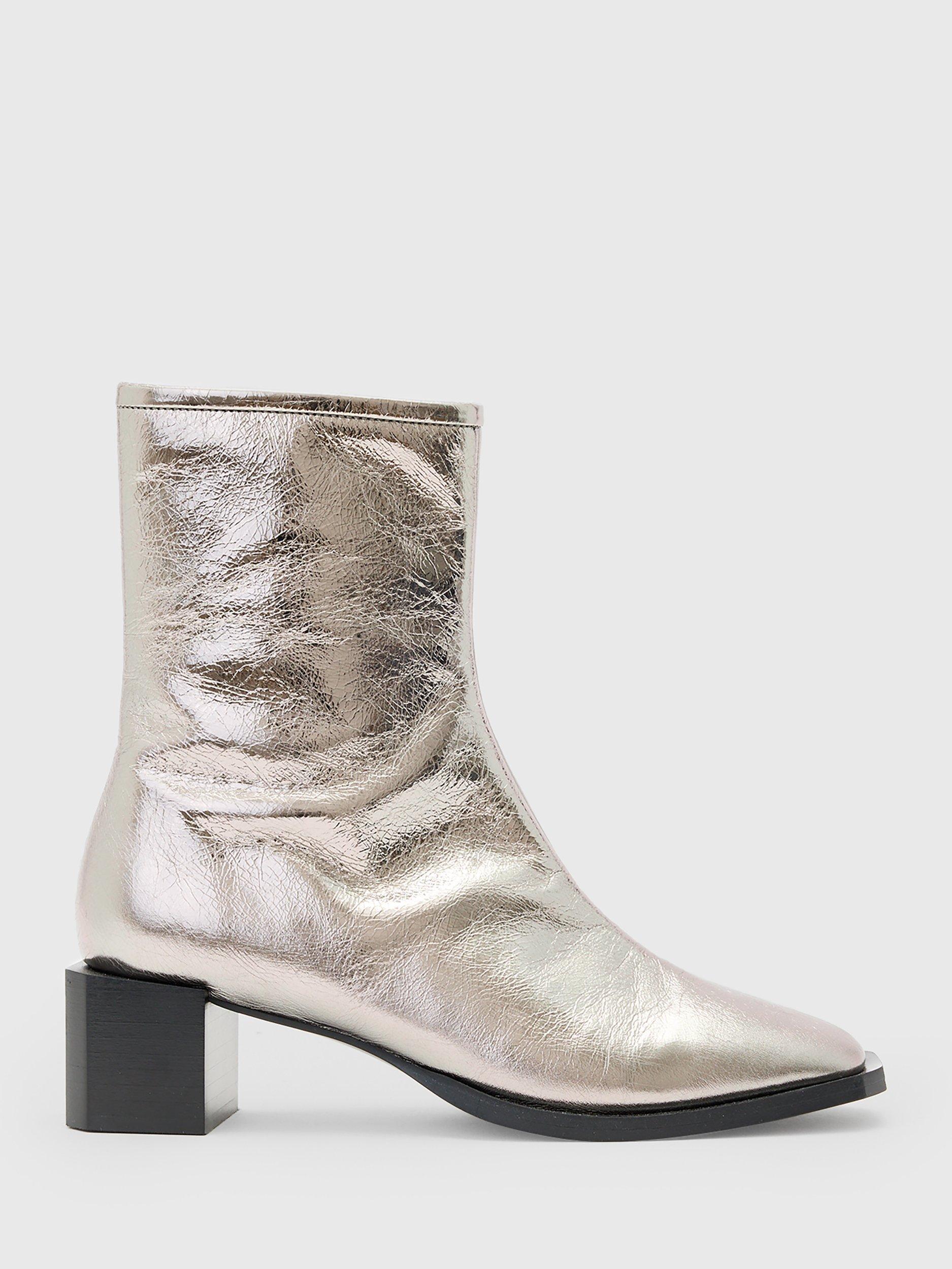 Product image 1 of 7, which shows AllSaints Avril Metallic Boots, Gunmetal Grey, EU37