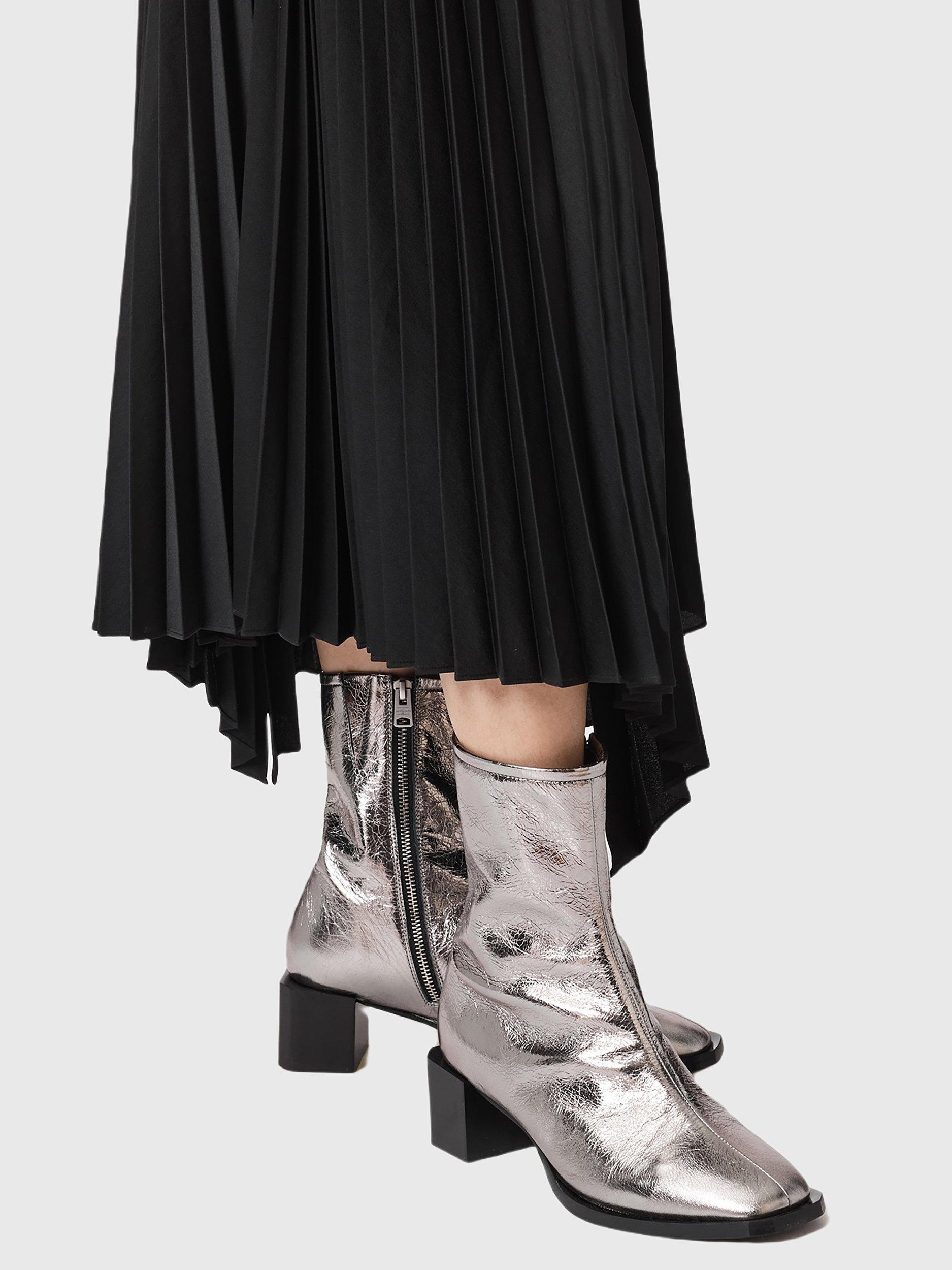 Product image 2 of 7, which shows AllSaints Avril Metallic Boots, Gunmetal Grey, EU37
