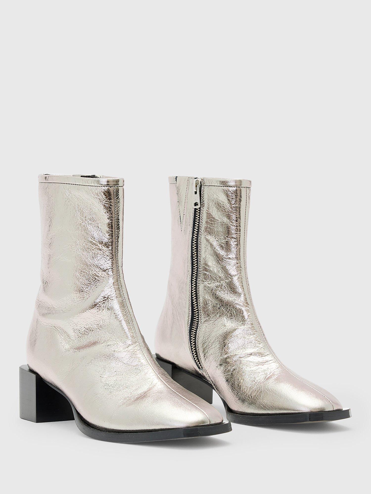Product image 5 of 7, which shows AllSaints Avril Metallic Boots, Gunmetal Grey, EU37