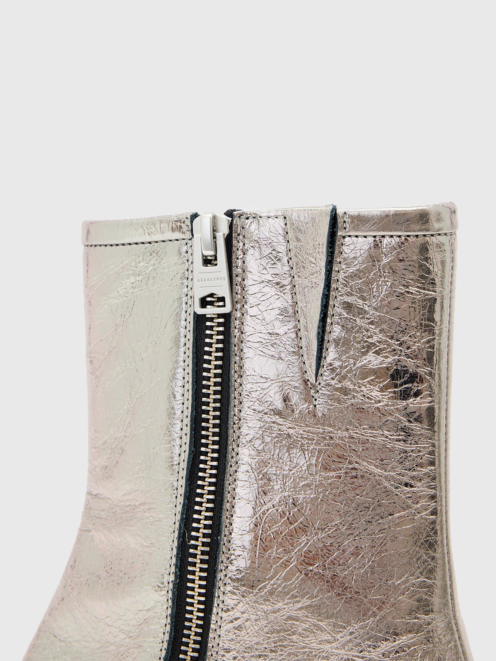 Product image 6 of 7, which shows AllSaints Avril Metallic Boots, Gunmetal Grey, EU37
