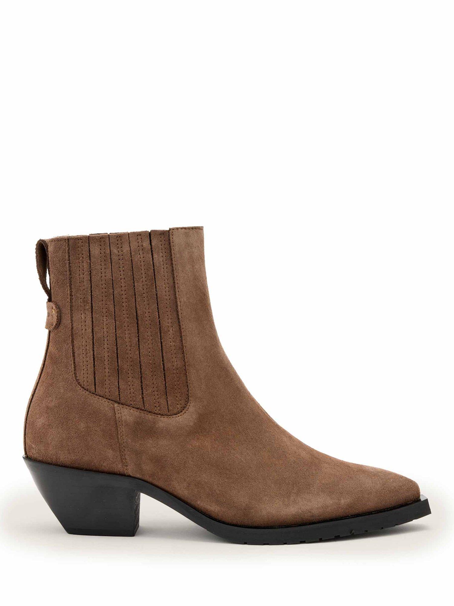 Product image 1 of 6, which shows AllSaints Marcie Suede Chelsea Boots, Brown Mid, EU38