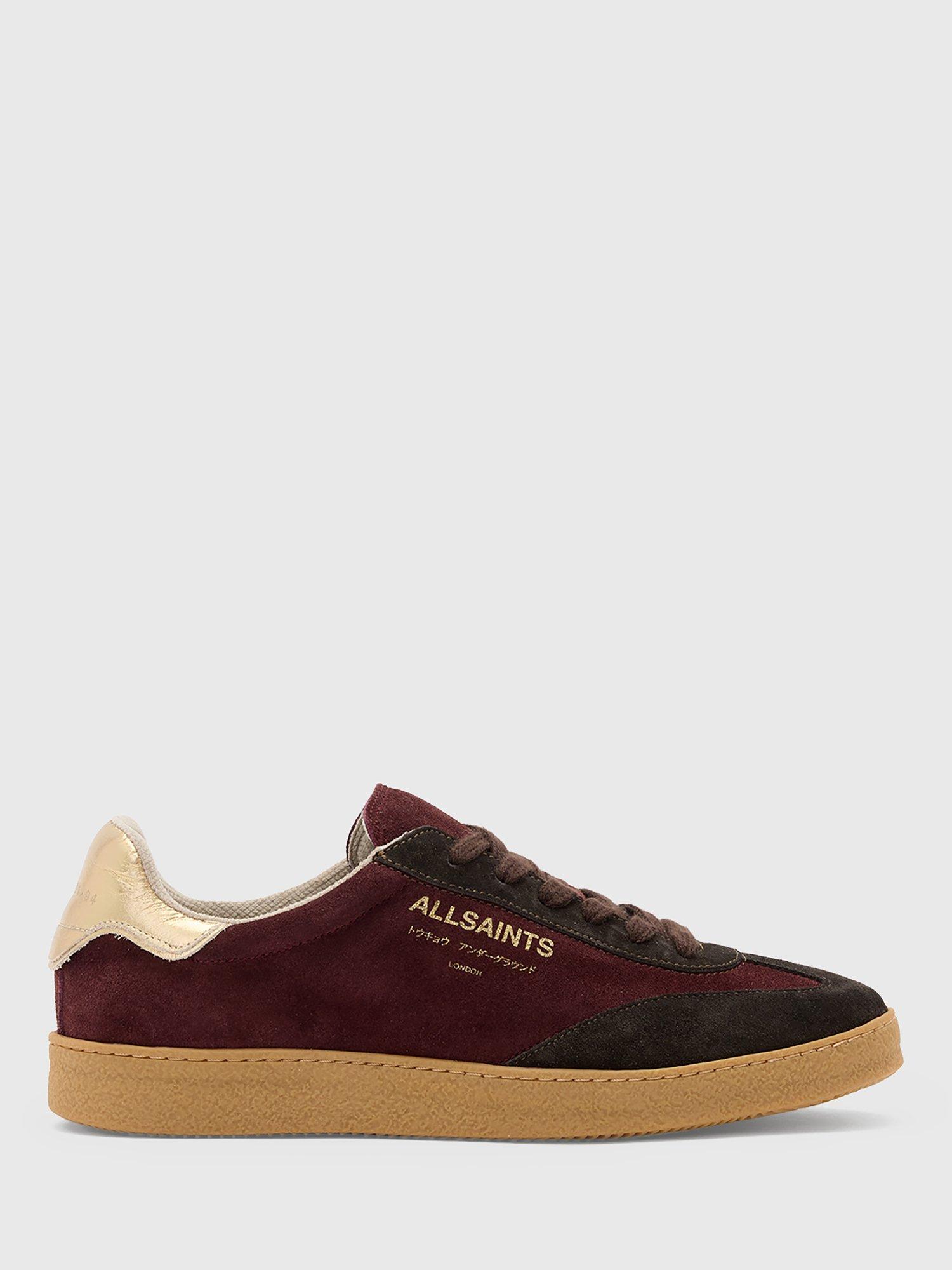 Product image 1 of 6, which shows AllSaints Thelma Suede Trainers, Titan Red/Brown, 3