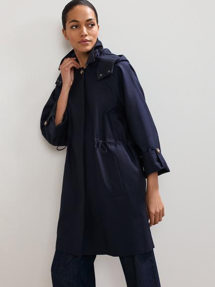 Phase Eight Broddie Hooded Corduroy Waist Coat, Navy, Navy
