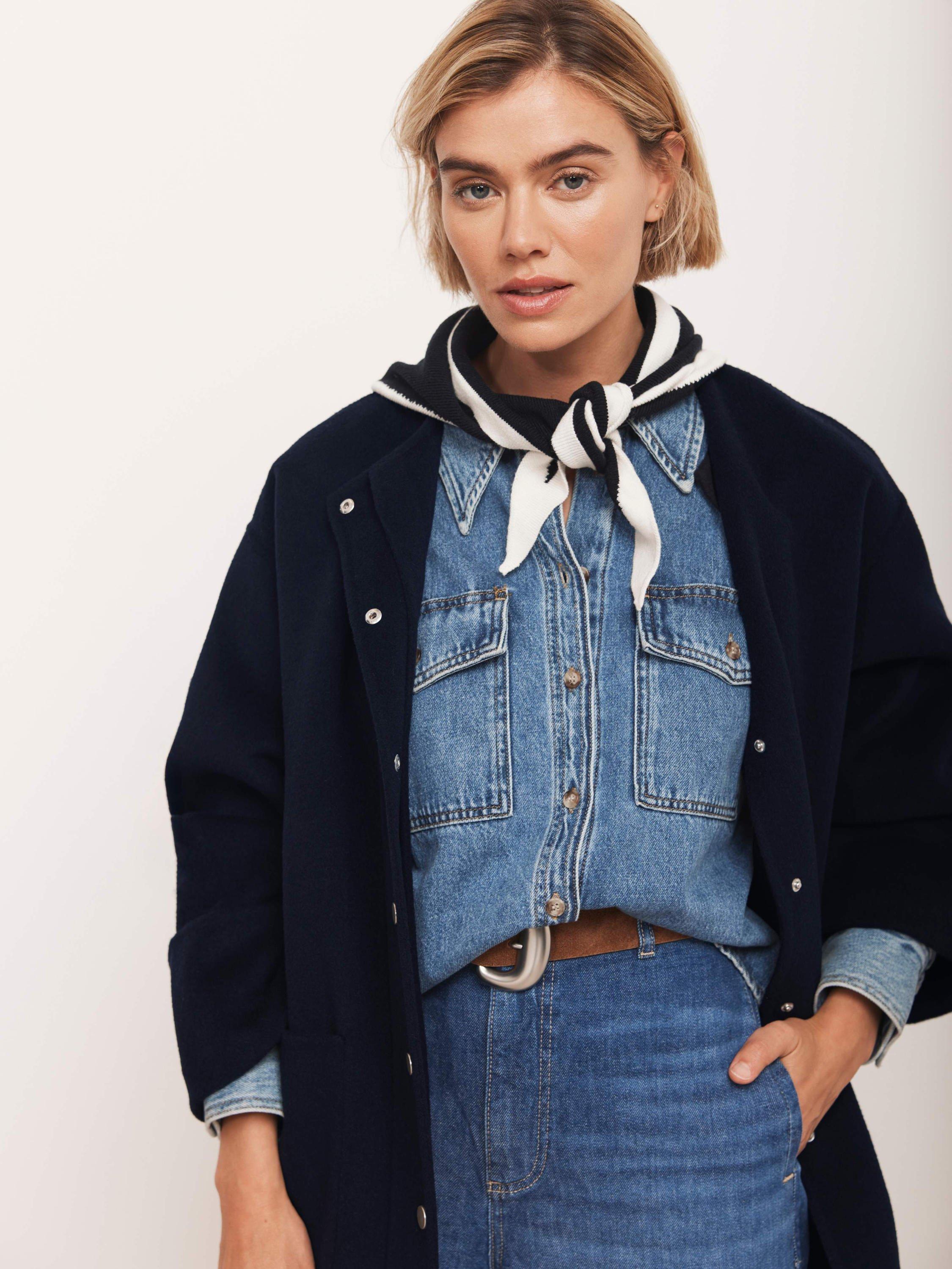 Product image 2 of 4, which shows Mint Velvet Triangle Knitted Neck Scarf, Navy