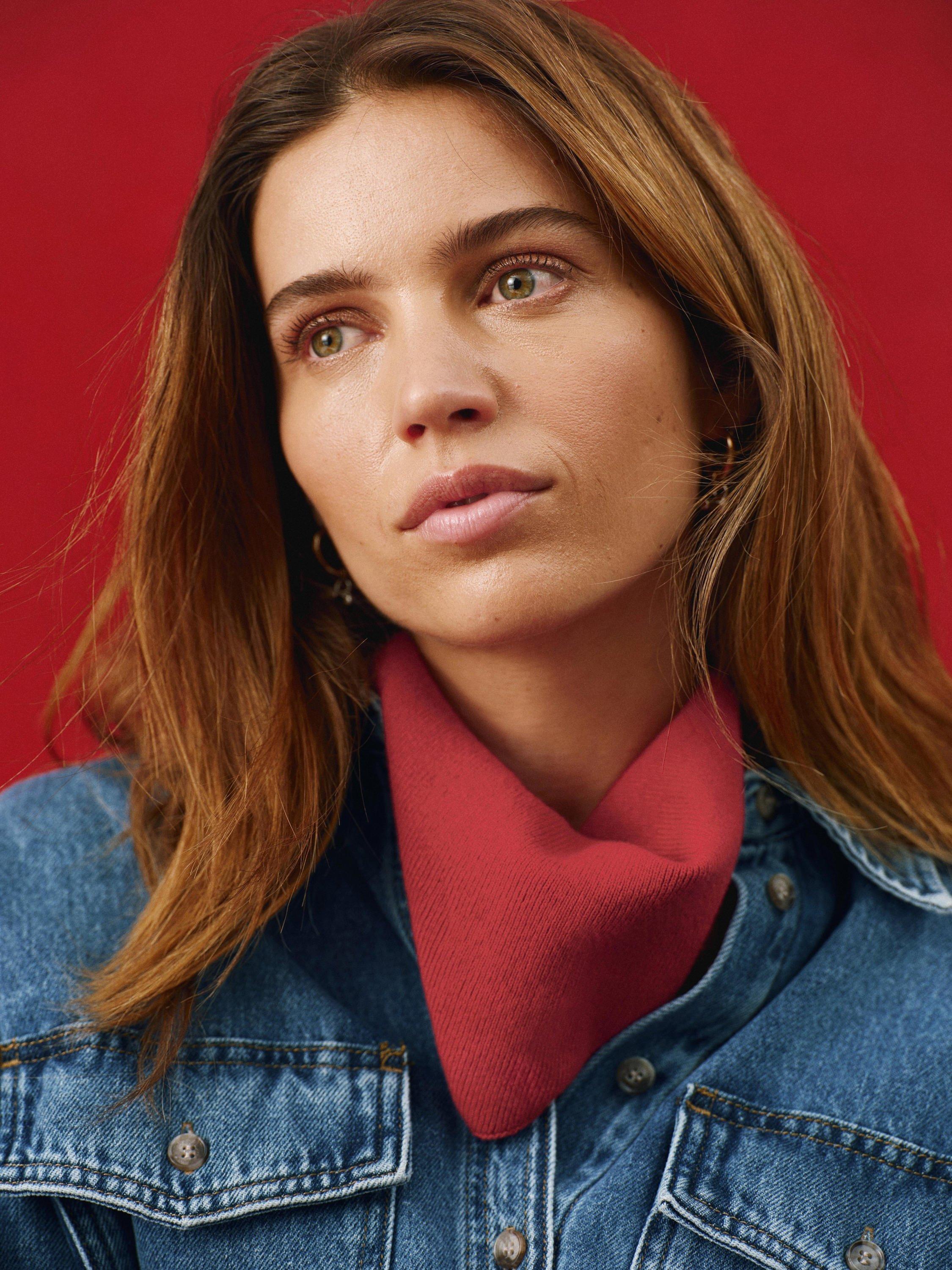 Product image 2 of 5, which shows Mint Velvet Triangle Knitted Neck Scarf, Red