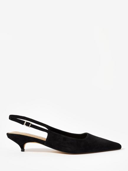 Mint Velvet Mila Suede Kitten Heel Slingback Court Shoes, Black