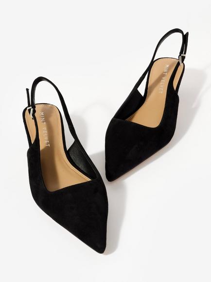 Mint Velvet Mila Suede Kitten Heel Slingback Court Shoes - view 2, Black