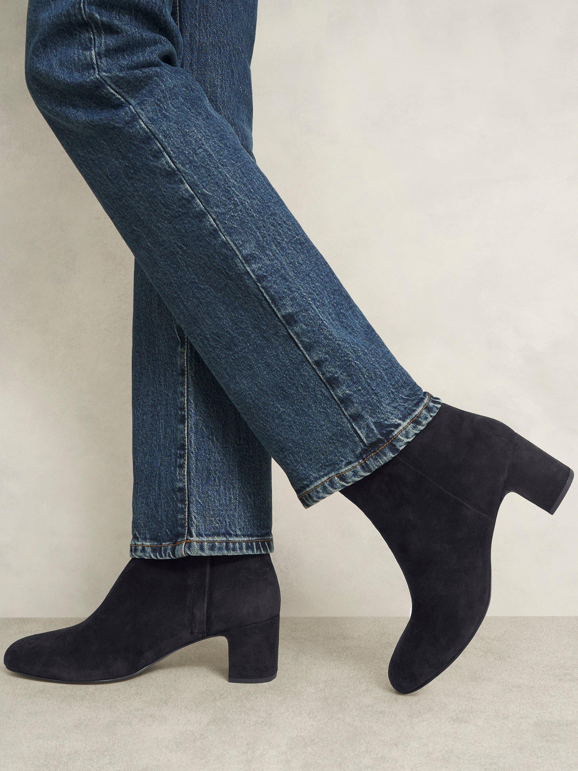 Product image 5 of 6, which shows Hobbs Rochelle Suede Heeled Ankle Boots, Black, 3