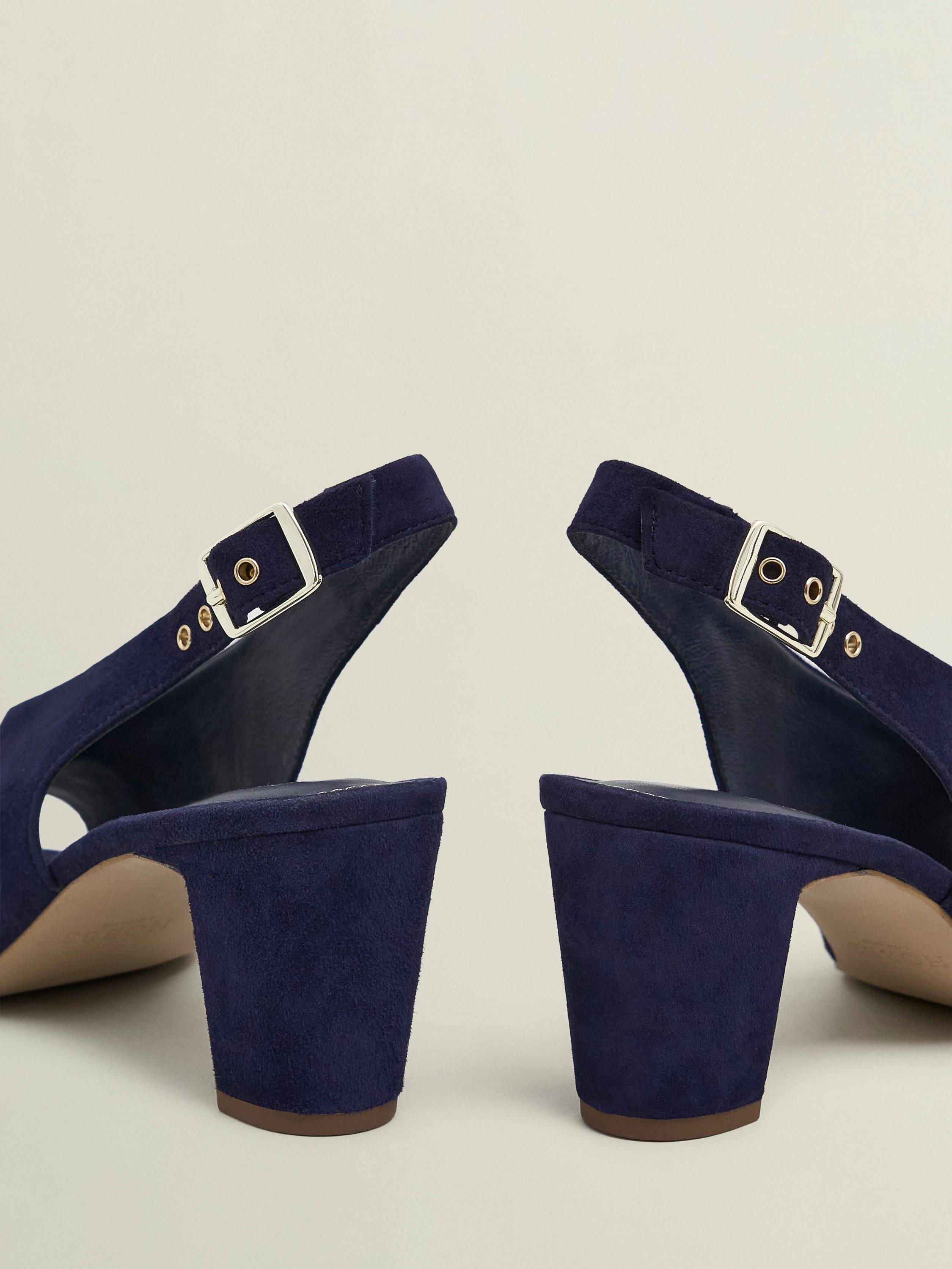 Product image 4 of 6, which shows Hobbs Kali Suede Slingback Sandals, Midnight Navy, 3