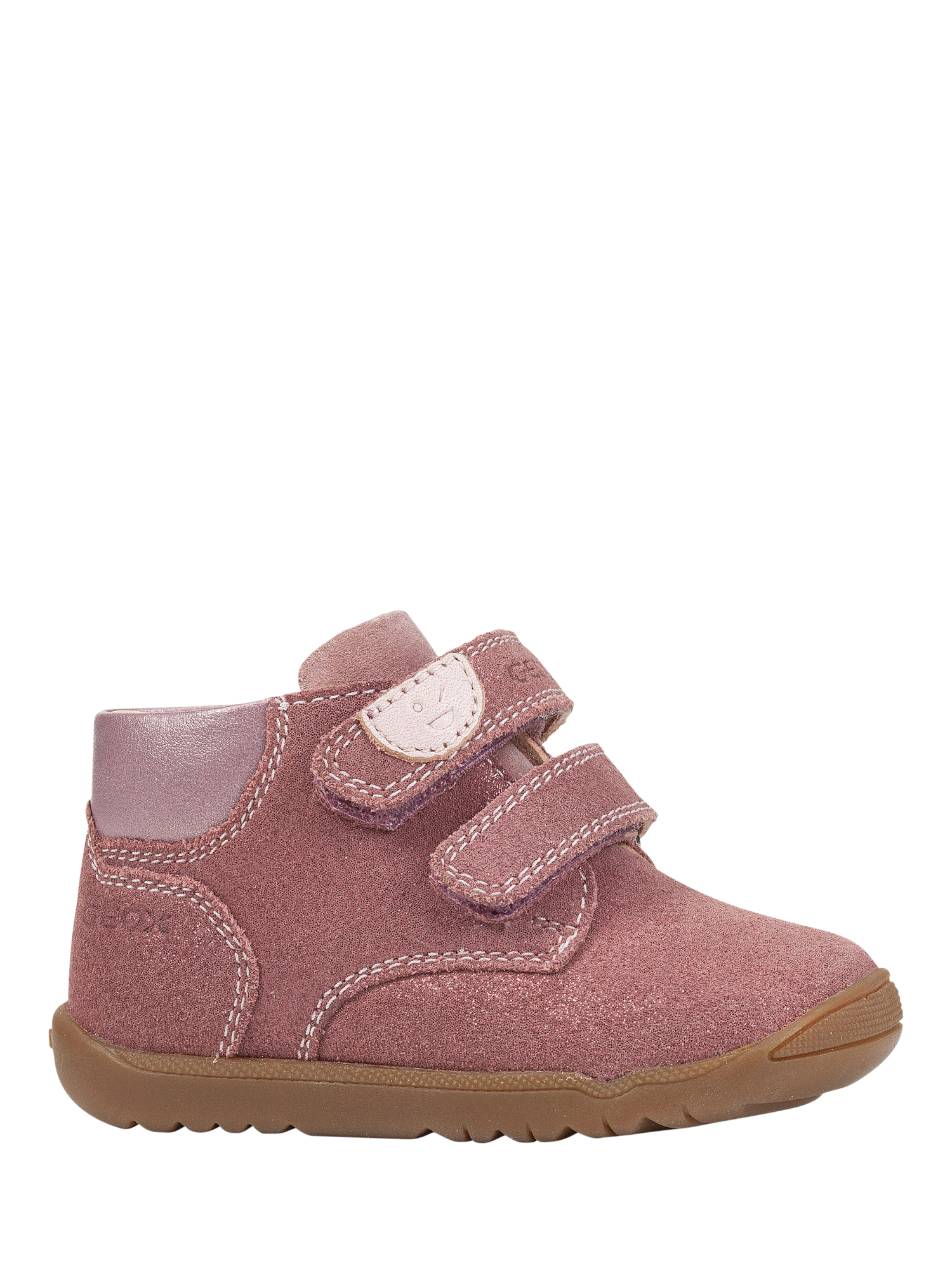 Product image 1 of 9, which shows Geox Kids' Macchia Suede Trainers, Rose Smoke, EU18