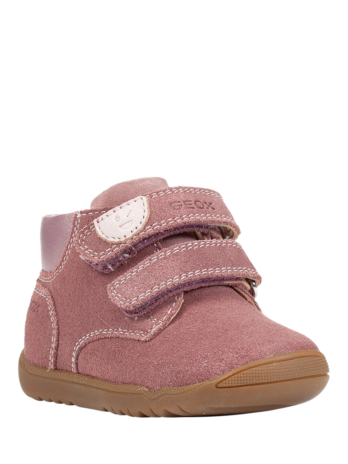 Product image 2 of 9, which shows Geox Kids' Macchia Suede Trainers, Rose Smoke, EU18