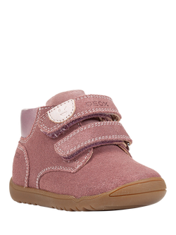 Geox Kids' Macchia Suede Trainers, Rose Smoke - view 2, Rose Smoke