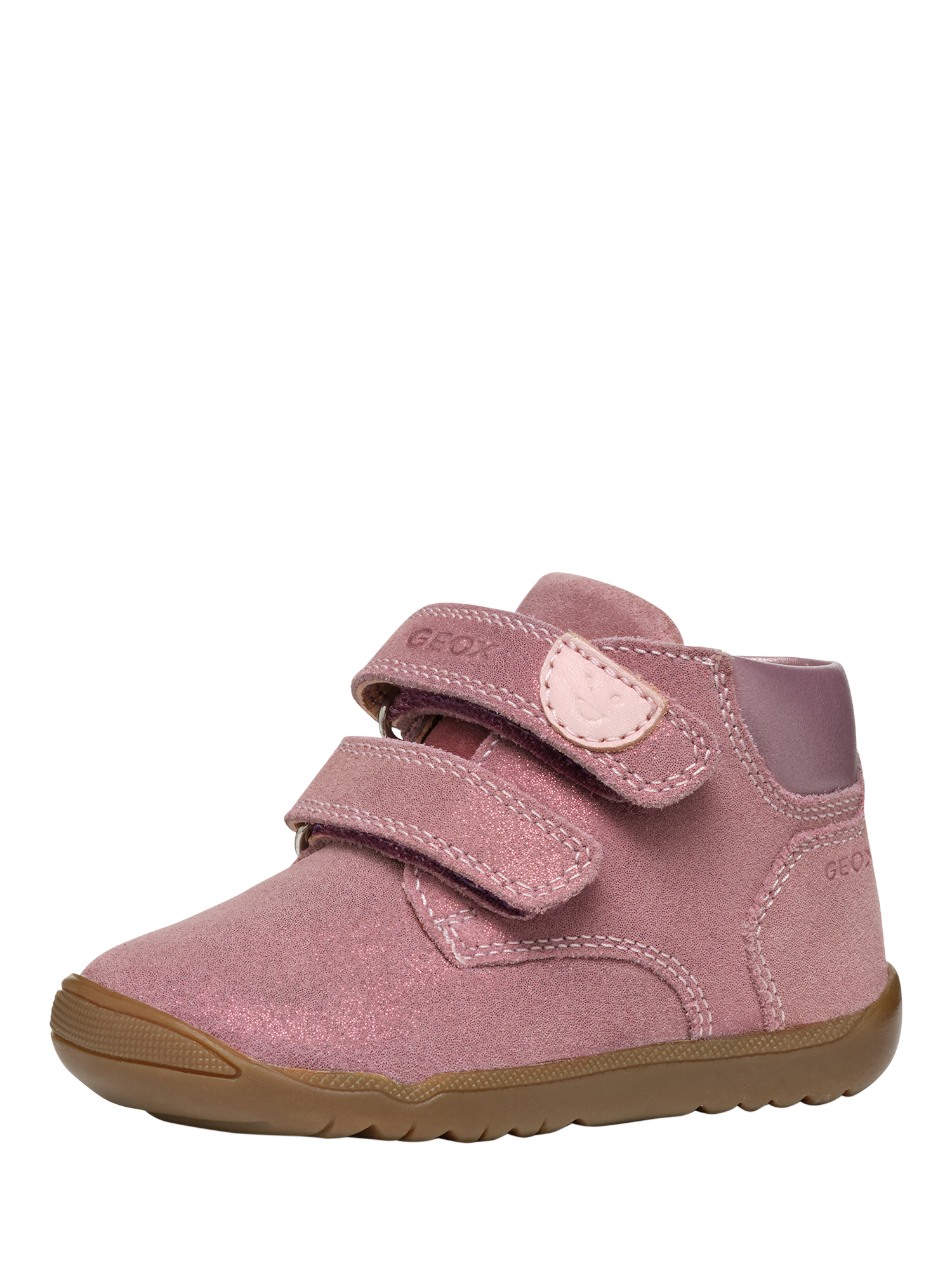 Product image 3 of 9, which shows Geox Kids' Macchia Suede Trainers, Rose Smoke, EU18