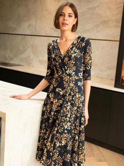Alie Street Annie Floral Jersey Dress, Golden Blossom - view 2, Golden Blossom