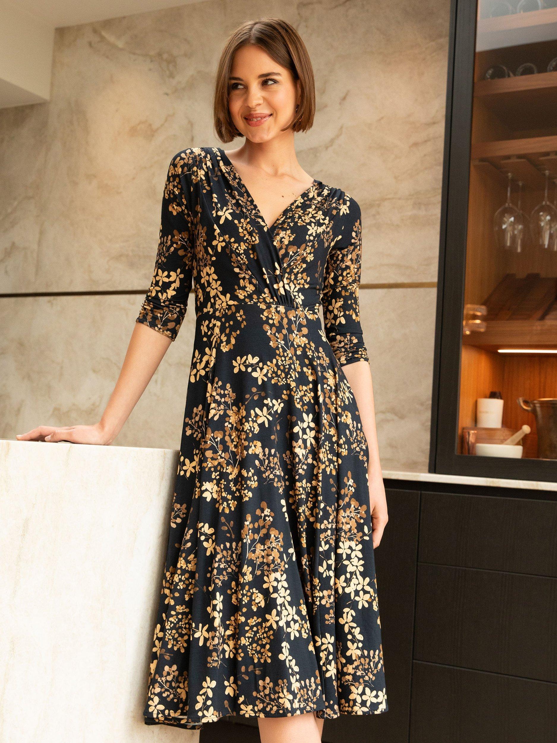 Product image 4 of 8, which shows Alie Street Annie Floral Jersey Dress, Golden Blossom, 6-8