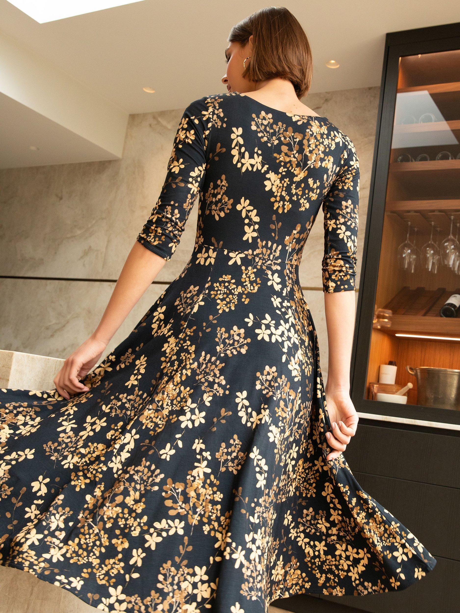 Product image 6 of 8, which shows Alie Street Annie Floral Jersey Dress, Golden Blossom, 6-8