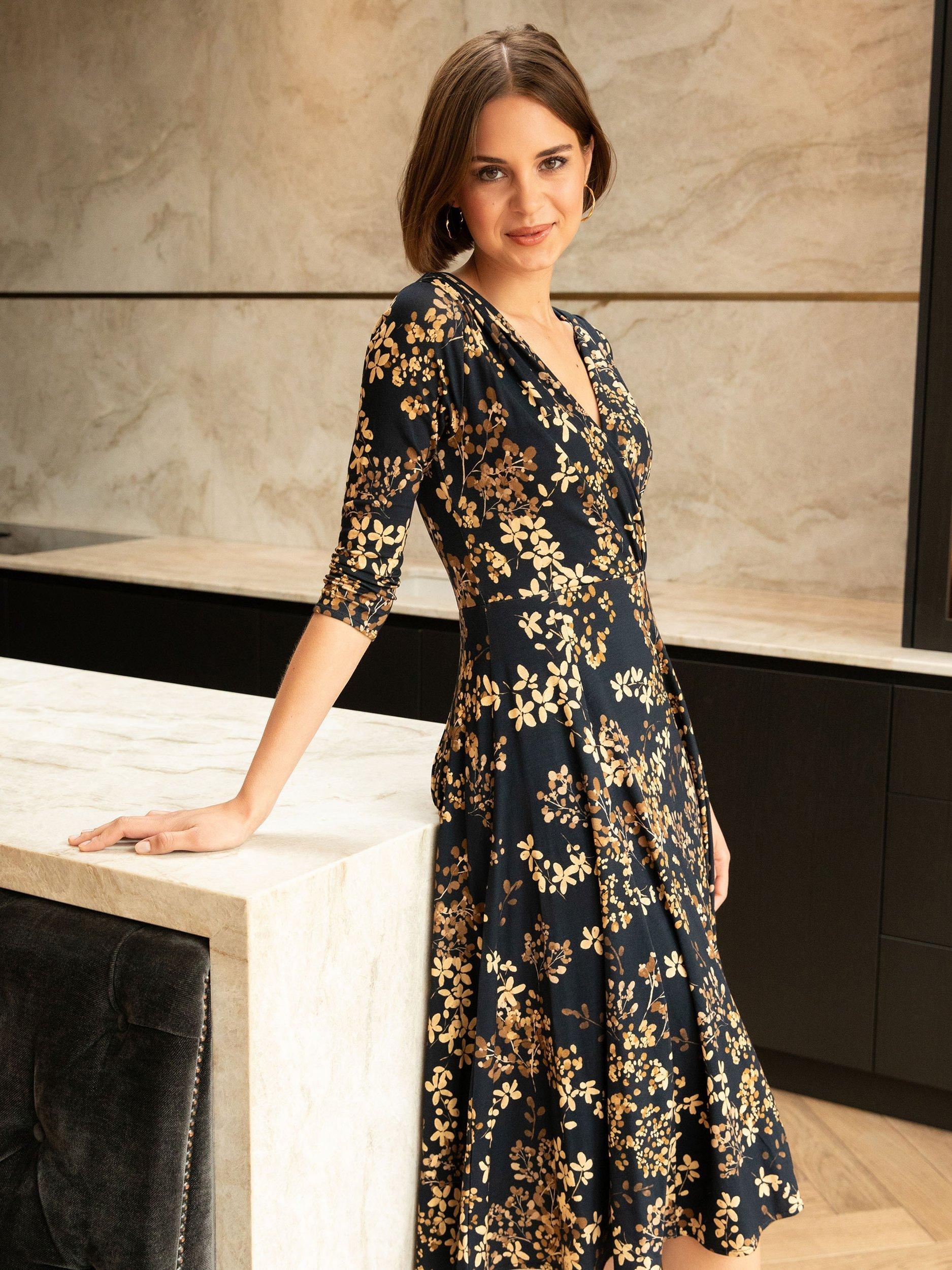 Product image 8 of 8, which shows Alie Street Annie Floral Jersey Dress, Golden Blossom, 6-8