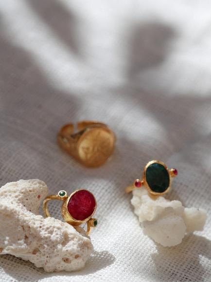 Ottoman Hands Lucia Semi Precious Emerald Ring, Gold - view 2, Gold