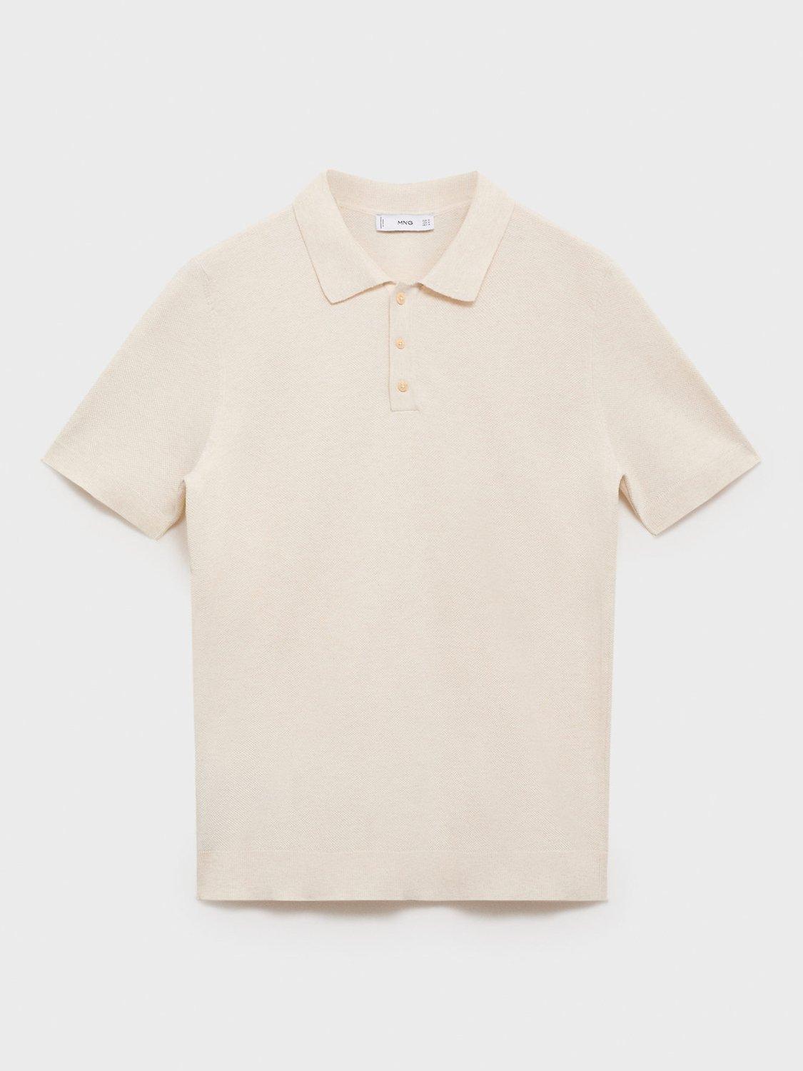 Product image 3 of 8, which shows Mango Andrew Cotton Blend Slim Fit Short Sleeve Polo Shirt, Light Beige, S