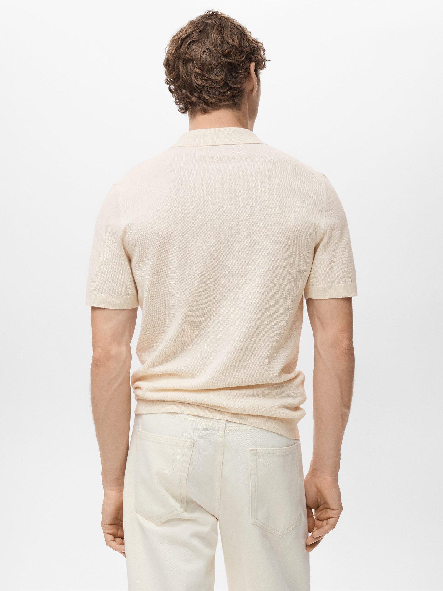 Product image 4 of 8, which shows Mango Andrew Cotton Blend Slim Fit Short Sleeve Polo Shirt, Light Beige, S