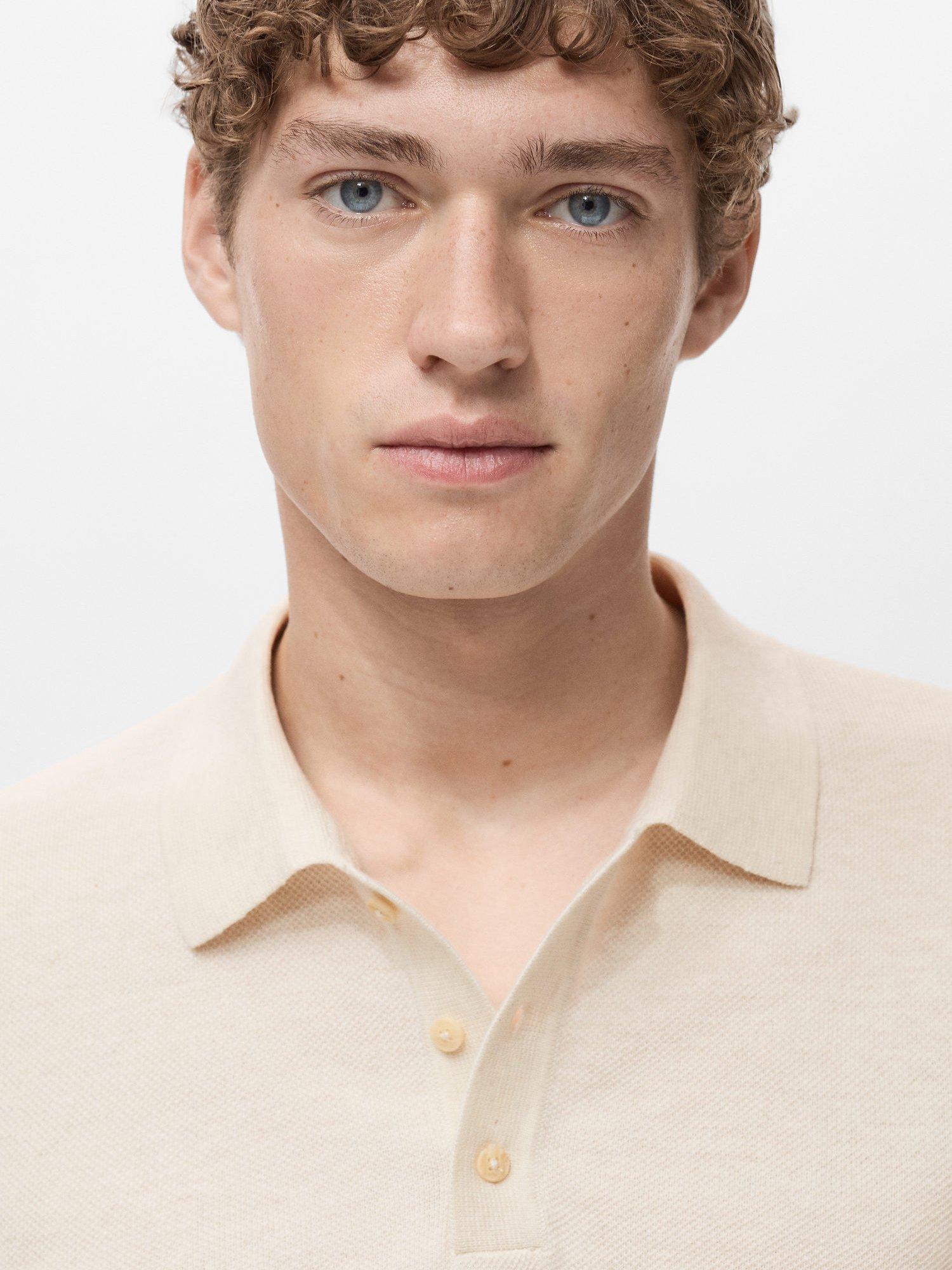 Product image 6 of 8, which shows Mango Andrew Cotton Blend Slim Fit Short Sleeve Polo Shirt, Light Beige, S