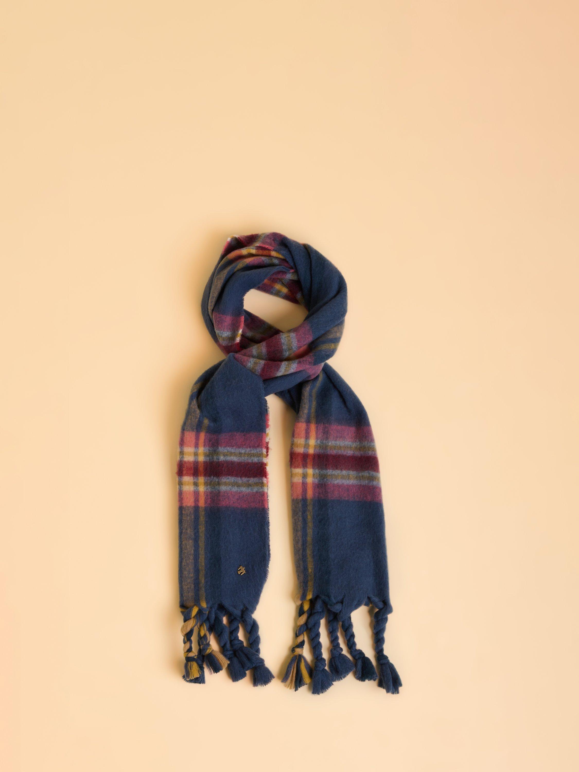 Product image 1 of 5, which shows Brakeburn Cove Check Print Scarf, Blue, One Size