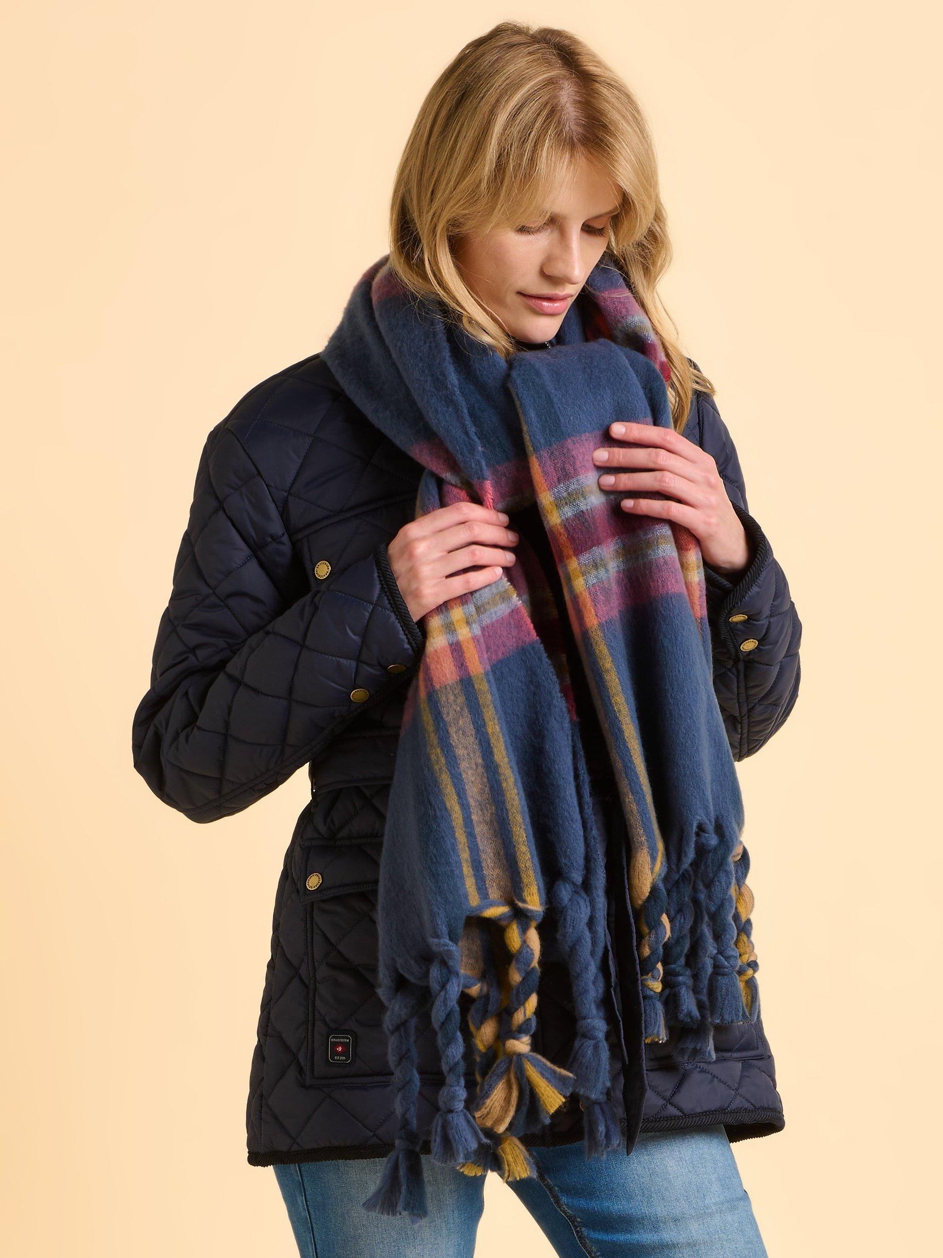 Product image 4 of 5, which shows Brakeburn Cove Check Print Scarf, Blue, One Size