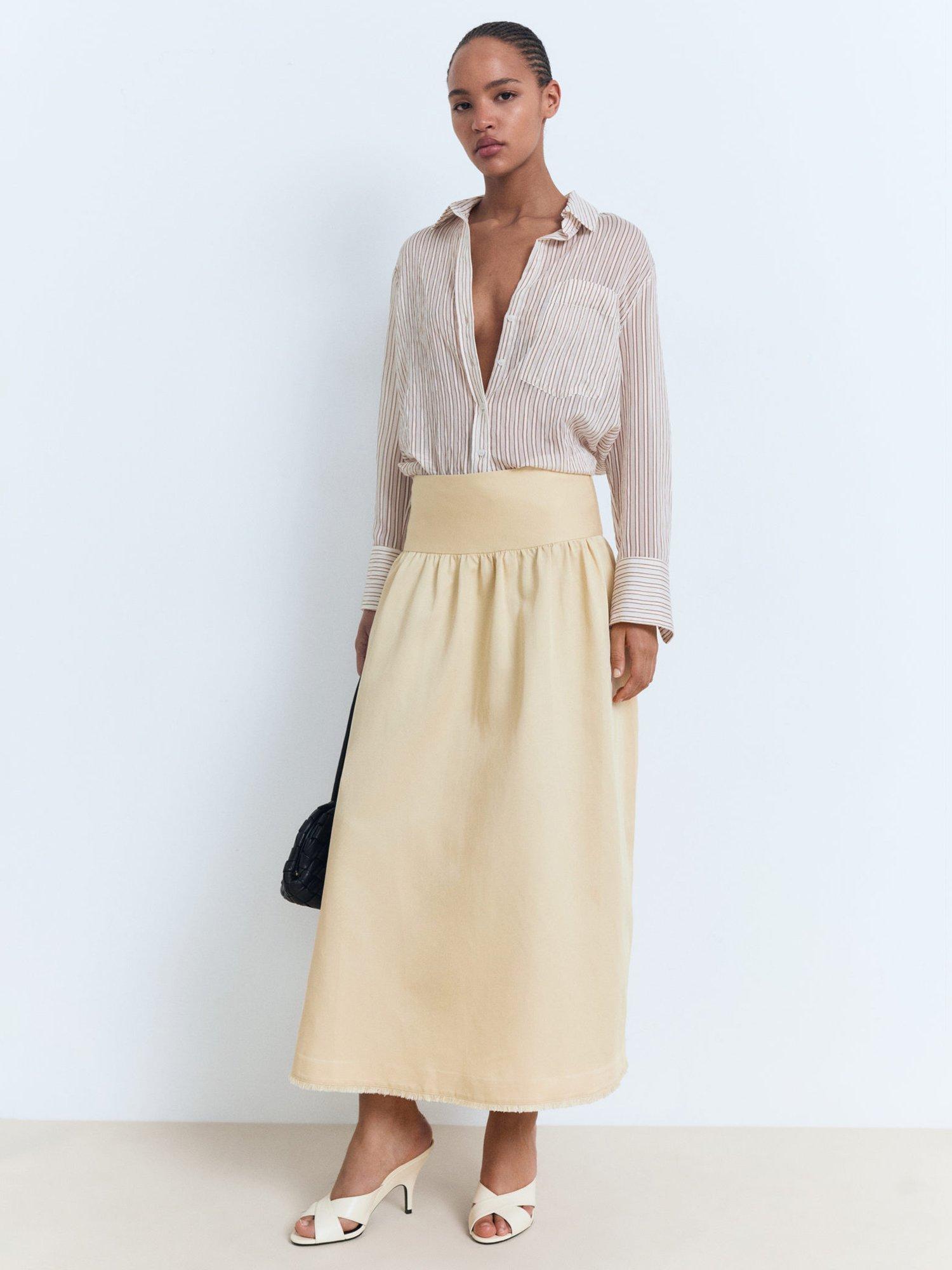 Product image 1 of 7, which shows Mango Fiona Flared Midi Skirt, Yellow, 10