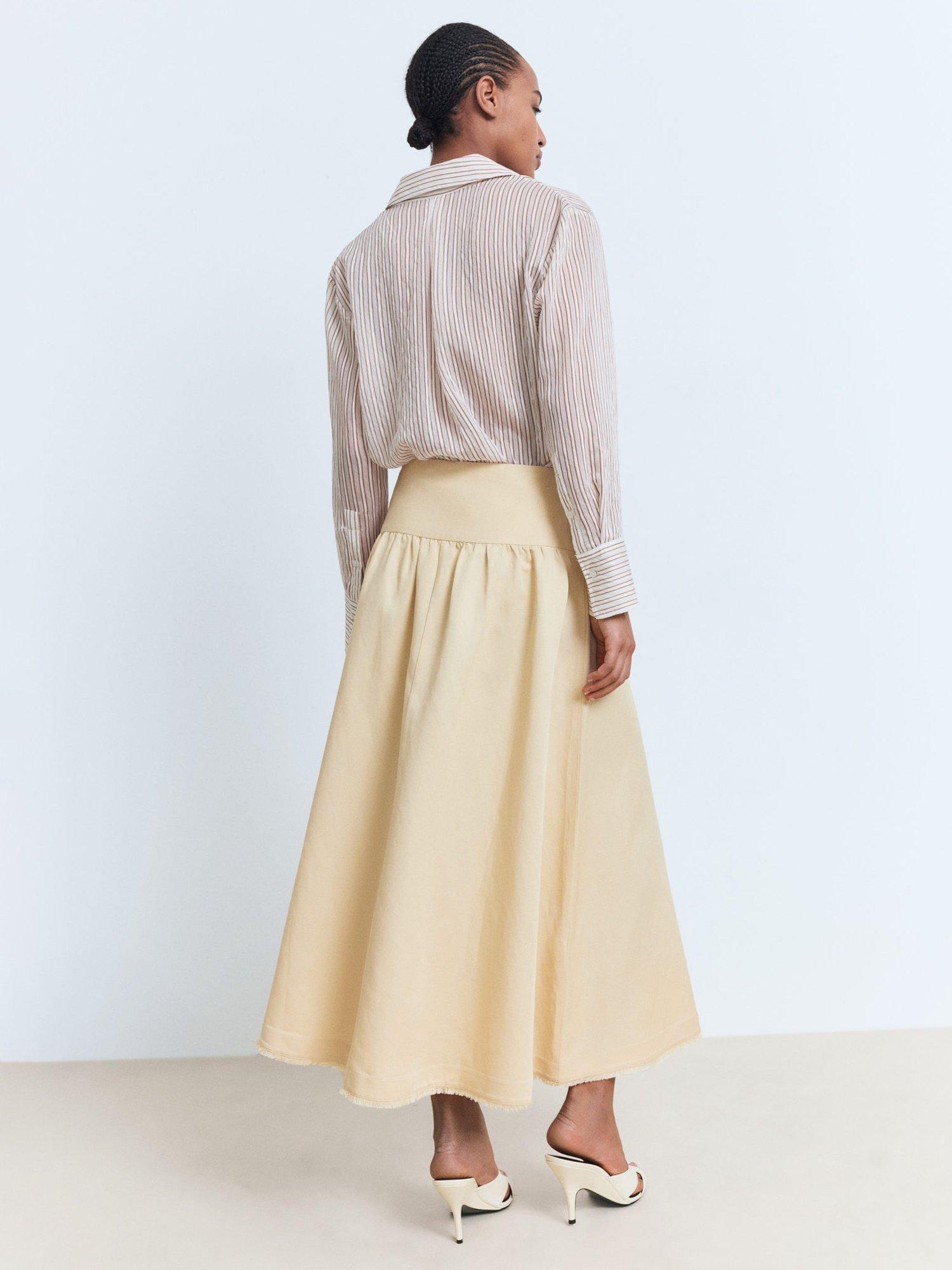Product image 4 of 7, which shows Mango Fiona Flared Midi Skirt, Yellow, 10