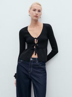 Mango Parise Tie Front Cardigan, Black, Black