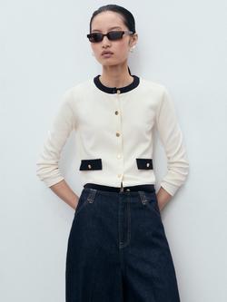 Mango Peri Contrast Trim Cardigan, Light Beige