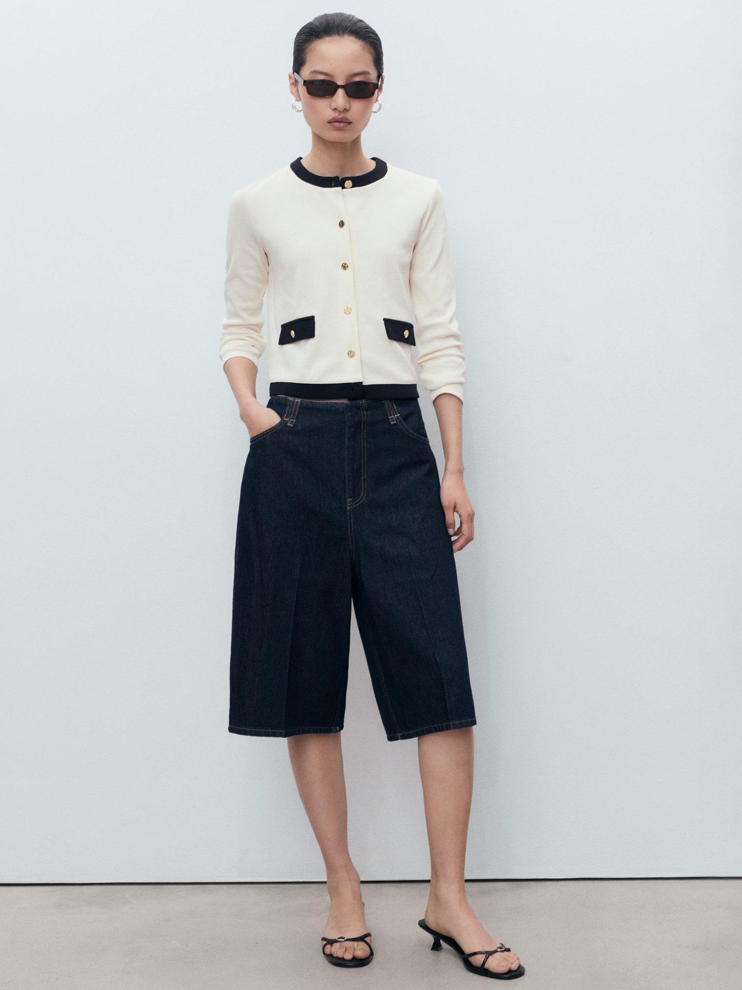 Product image 2 of 8, which shows Mango Peri Contrast Trim Cardigan, Light Beige, 5XL