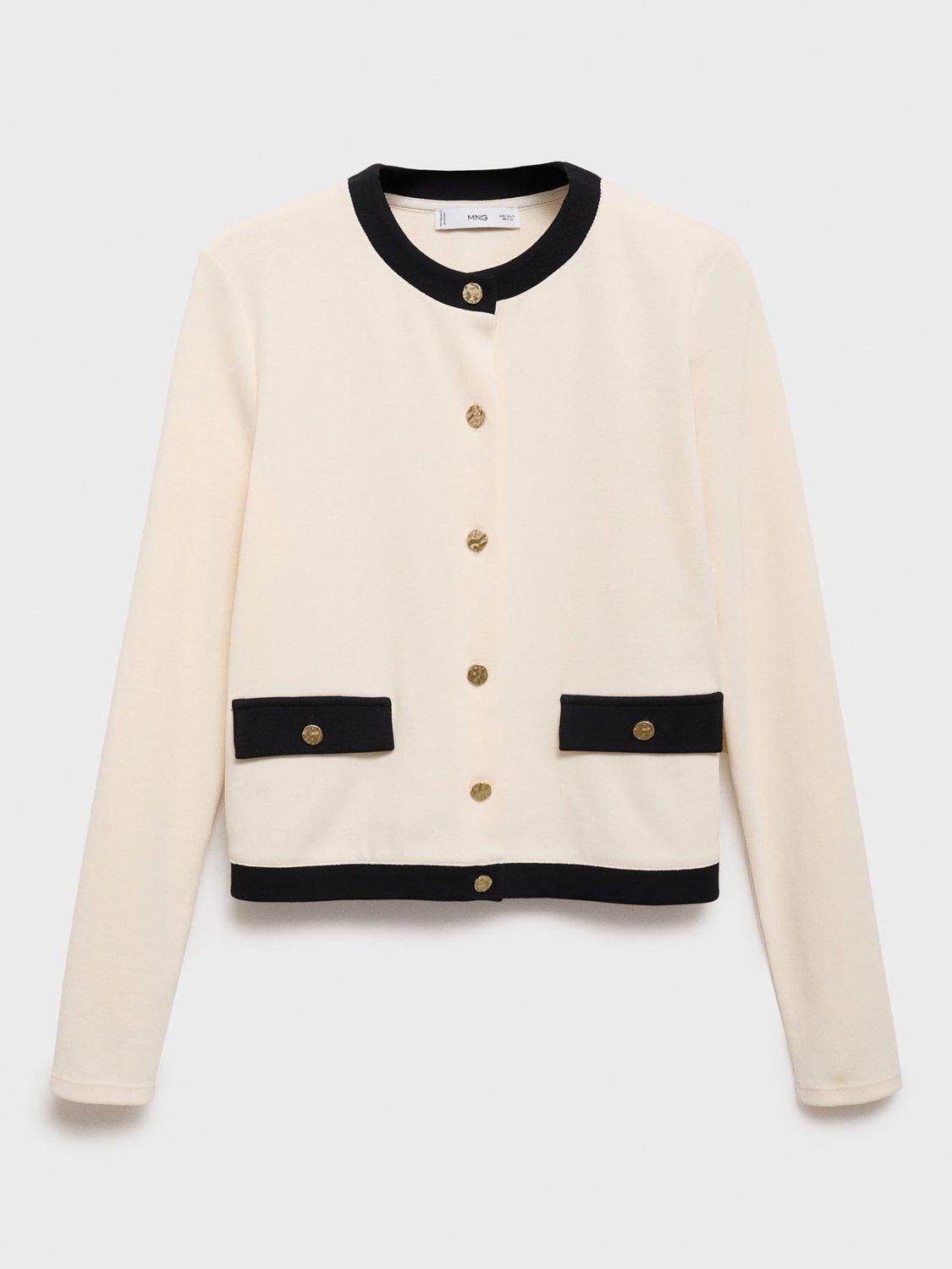 Product image 3 of 8, which shows Mango Peri Contrast Trim Cardigan, Light Beige, 5XL