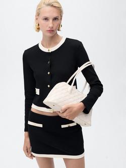 Mango Peri Contrast Trim Cardigan, Black