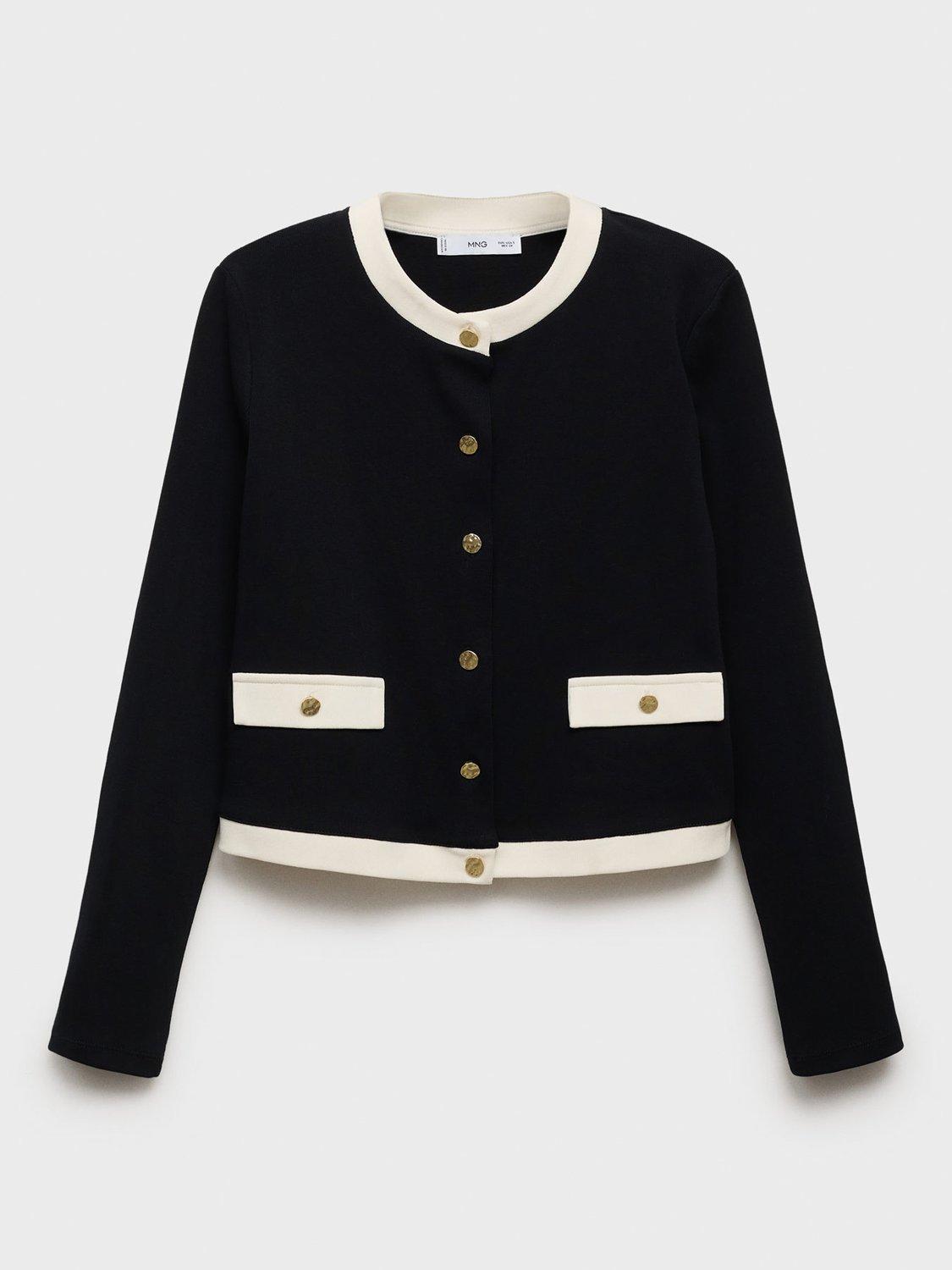 Product image 3 of 8, which shows Mango Peri Contrast Trim Cardigan, Black, 4XL